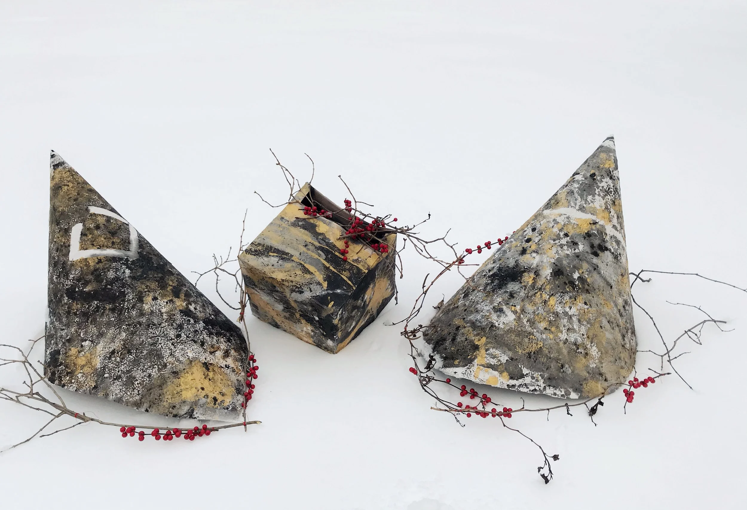 Ode to Joan Niro's Women and Birds at sunrise, 2020
Handmade paper, Twigs, Berries