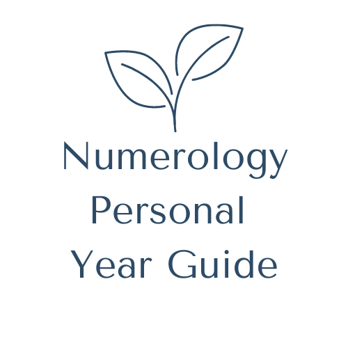 Leaf illustration above the text 'Numerology Personal Year Guide' in blue font on a white background.