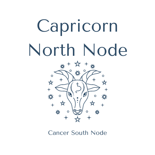 Stylized goat illustration representing Capricorn North Node with text "Cancer South Node"
