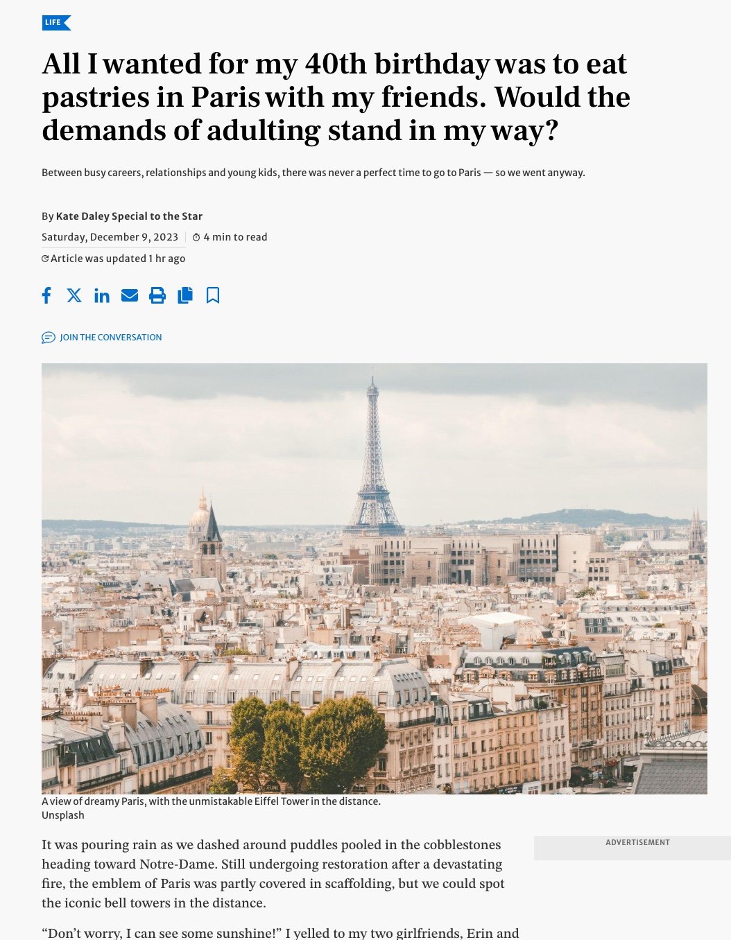 Toronto Star Travel Story - Paris