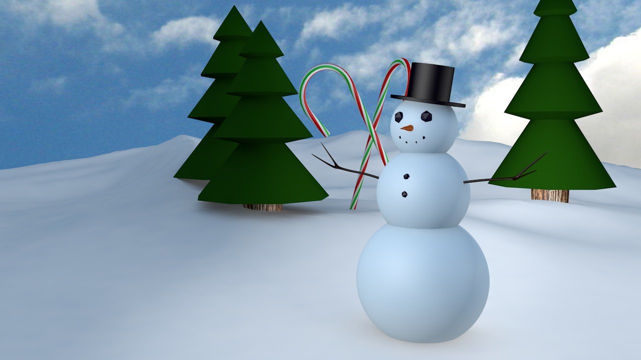 A winter wonderland scene made in Cinema 4D.