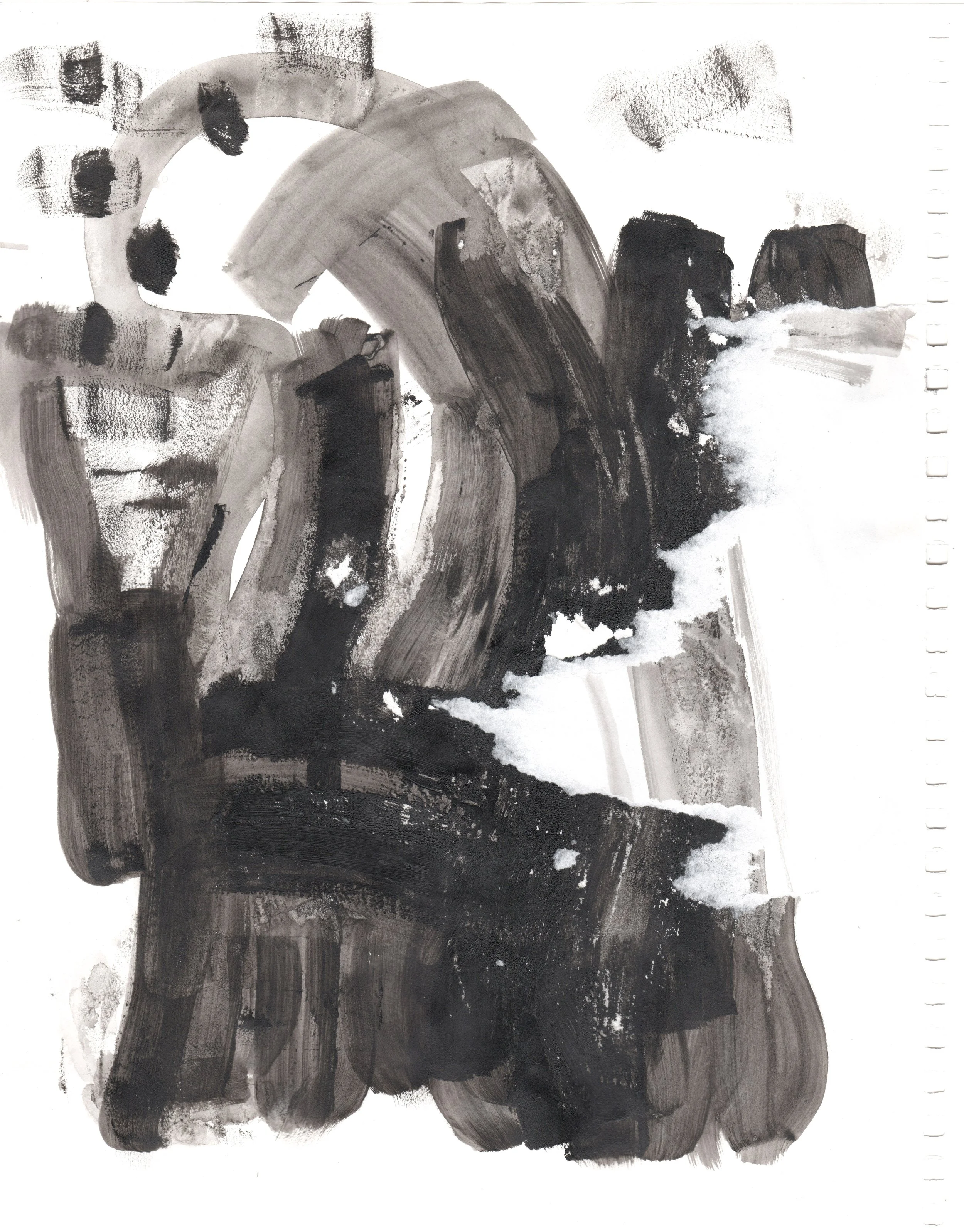 This painting is about weight and mass. It's two pages glued together. The way the top paper is torn back is some kind of obtuse reference to the way that flyers aggregate on telephone poles, building and getting torn off, leaving little scraps of co