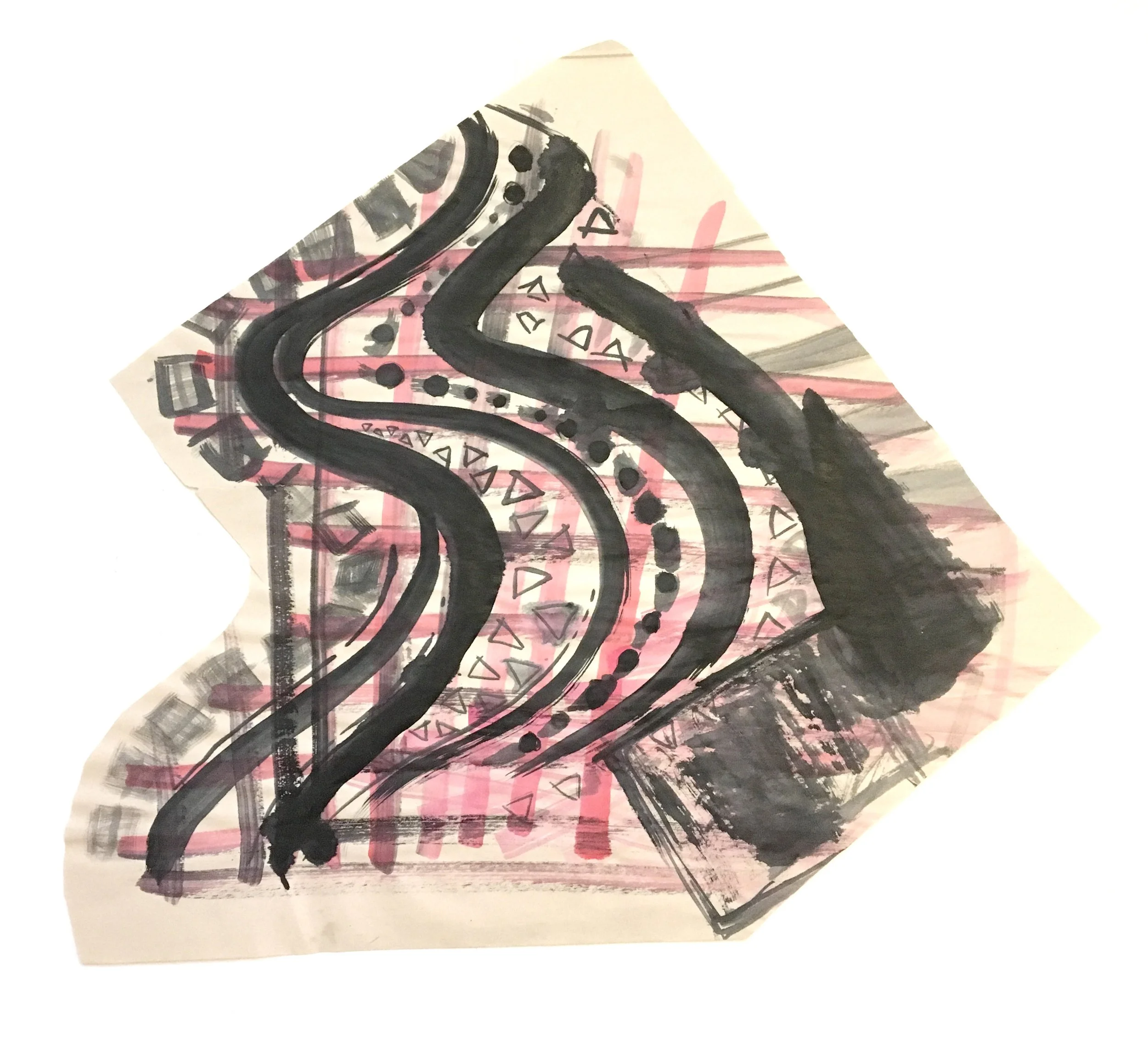 The wavy and dotted lines are following the rhythms and horn lines in Willie Bobo's "Spanish Grease" from 1965. There are also pieces of cityscape, highways, streets. 