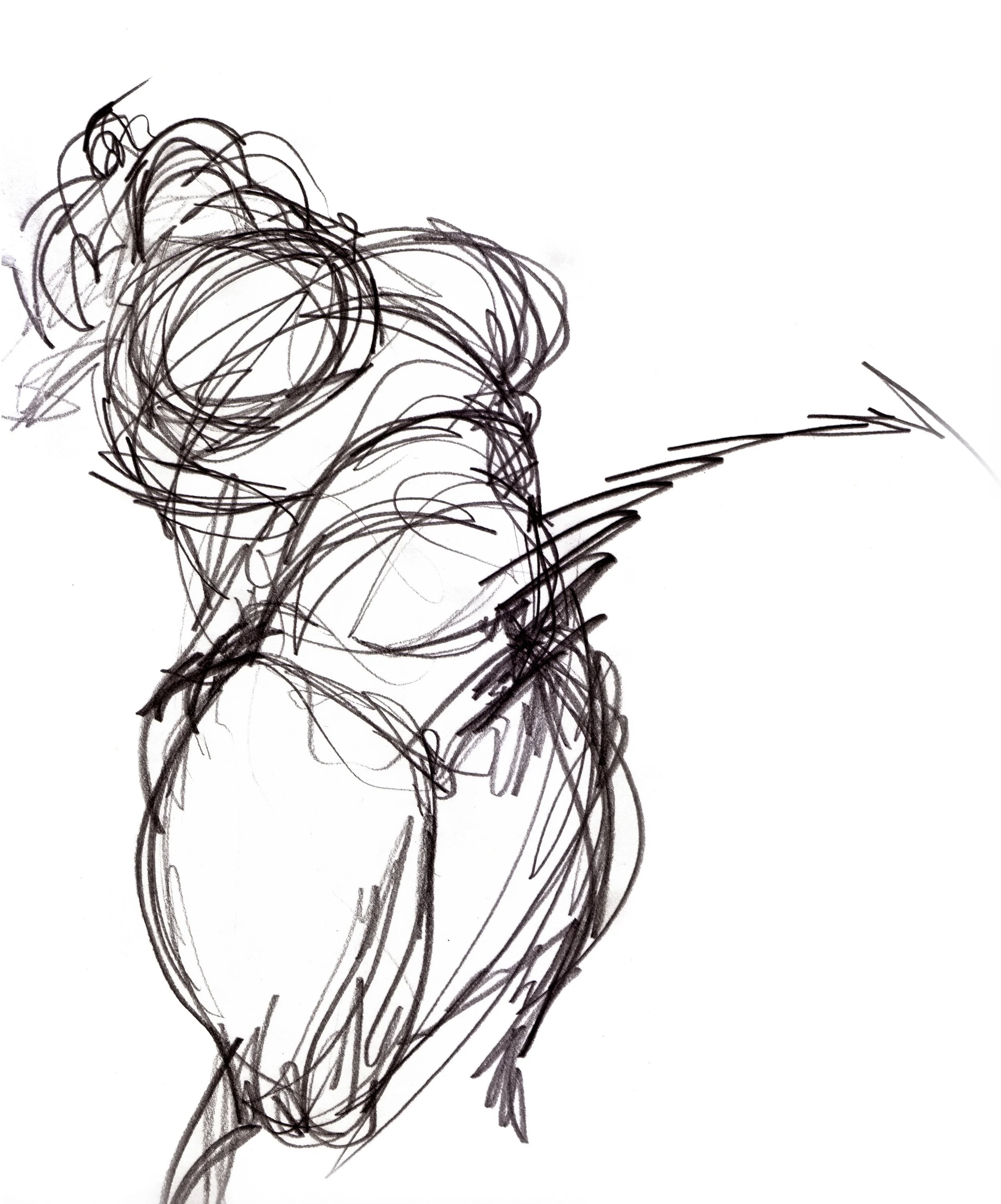 This is part of a series of drawings about the Ganges river, starting with a figure descending to Earth into Siva's matted locks of hair. The form started as a woman with an arched back drawn with kinetic circles, but then dissolved into a abstract g
