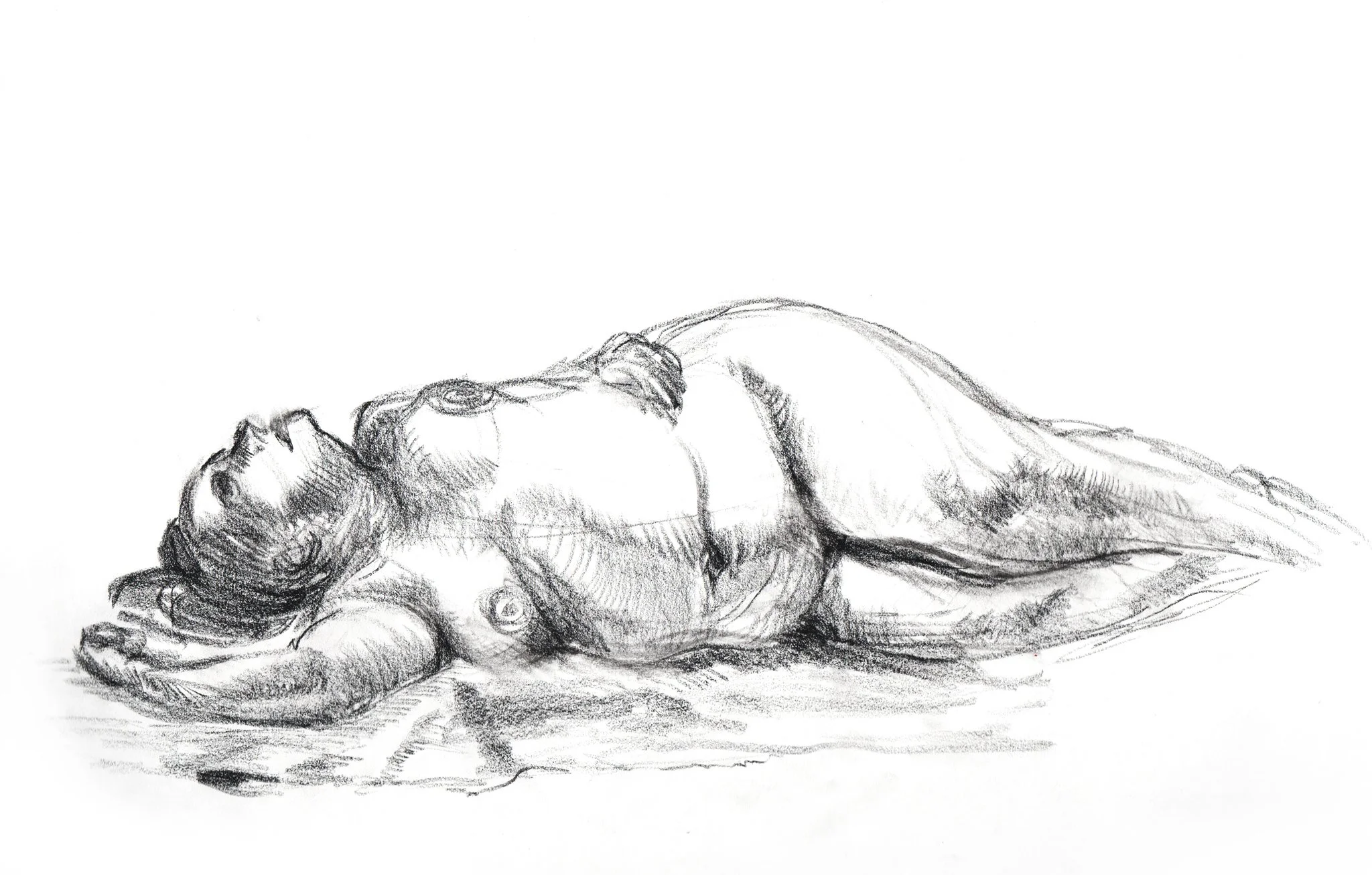 2015, Pencil on Paper, 18"x24". This is from an informal live figure drawing drawing session in Los Feliz I attended in 2015. The model was larger and had some great poses. I remember one of the artists there was painting in oil live - using a palett
