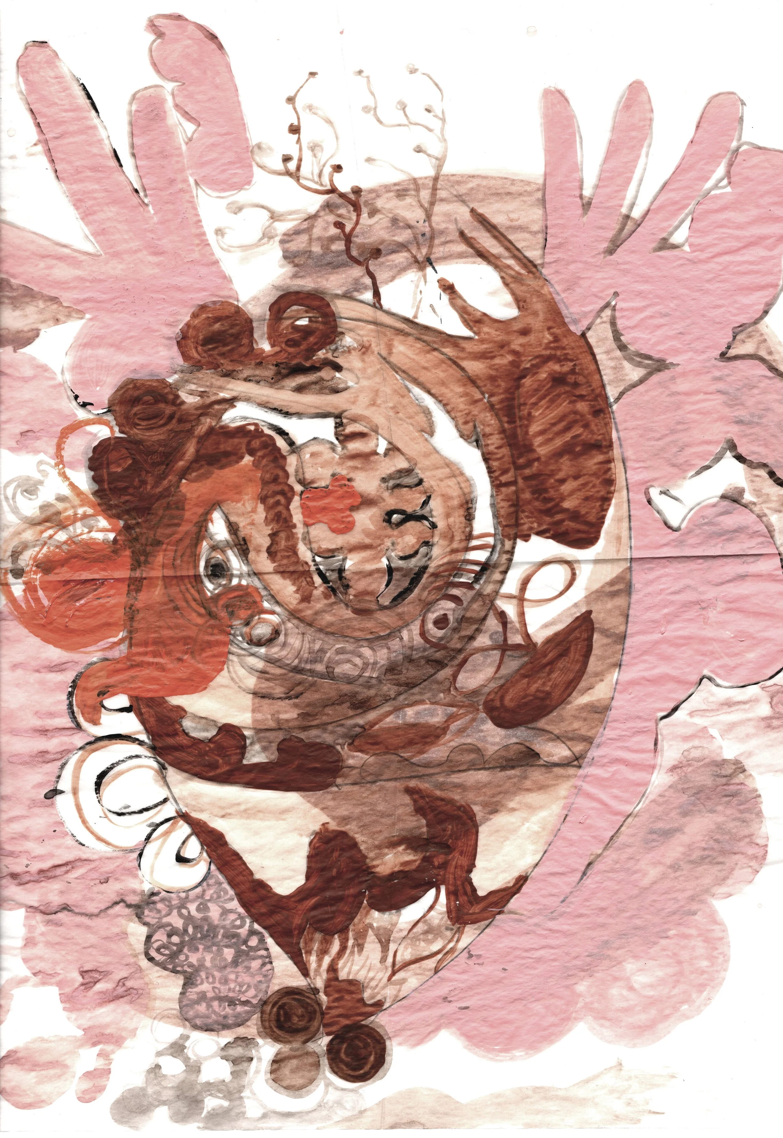 There's paint on either side of the tracing paper, so you can see through it, but I didn't trace from anything.. but for some reason I liked the way that you can see paint on both sides of the image. I also remember at the time I had zero furniture e