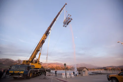 The distance water falls impacts factors like density and velocity, so we organized some mockups at full scale to test the way projected content would work on site.  
