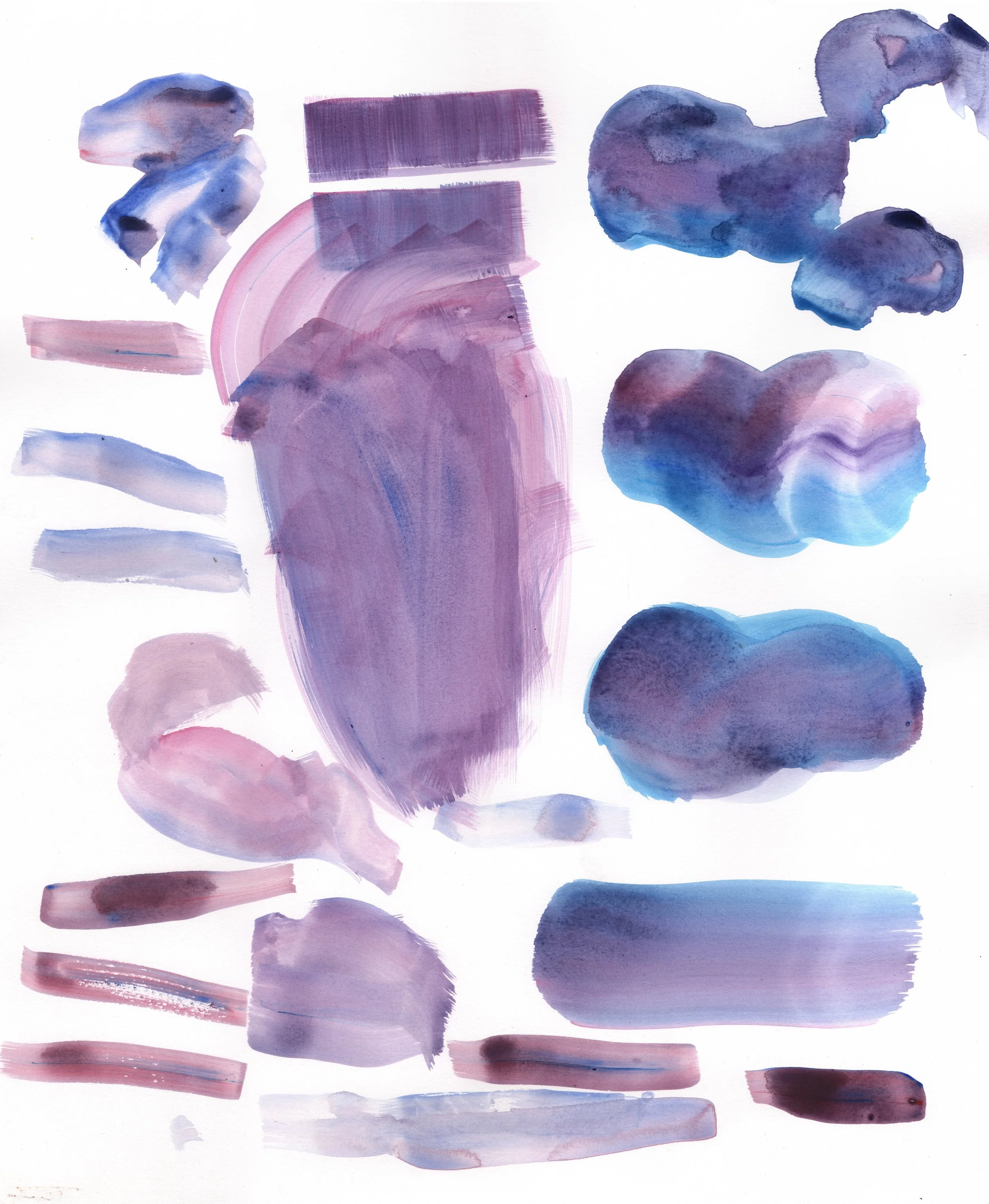 This is one of two images I painted using a method of spontaneity, organizing shapes just as they popped into my head. I repreated the exercise later with the same brush and colors. I'm pleasently surprised that while the two paintings are almost com