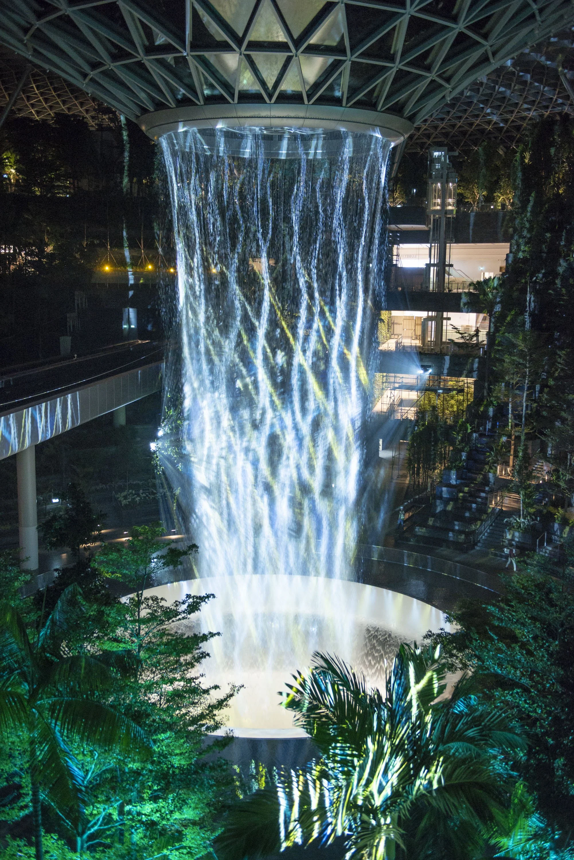 Water works like a rear projection surface, carrying projection 