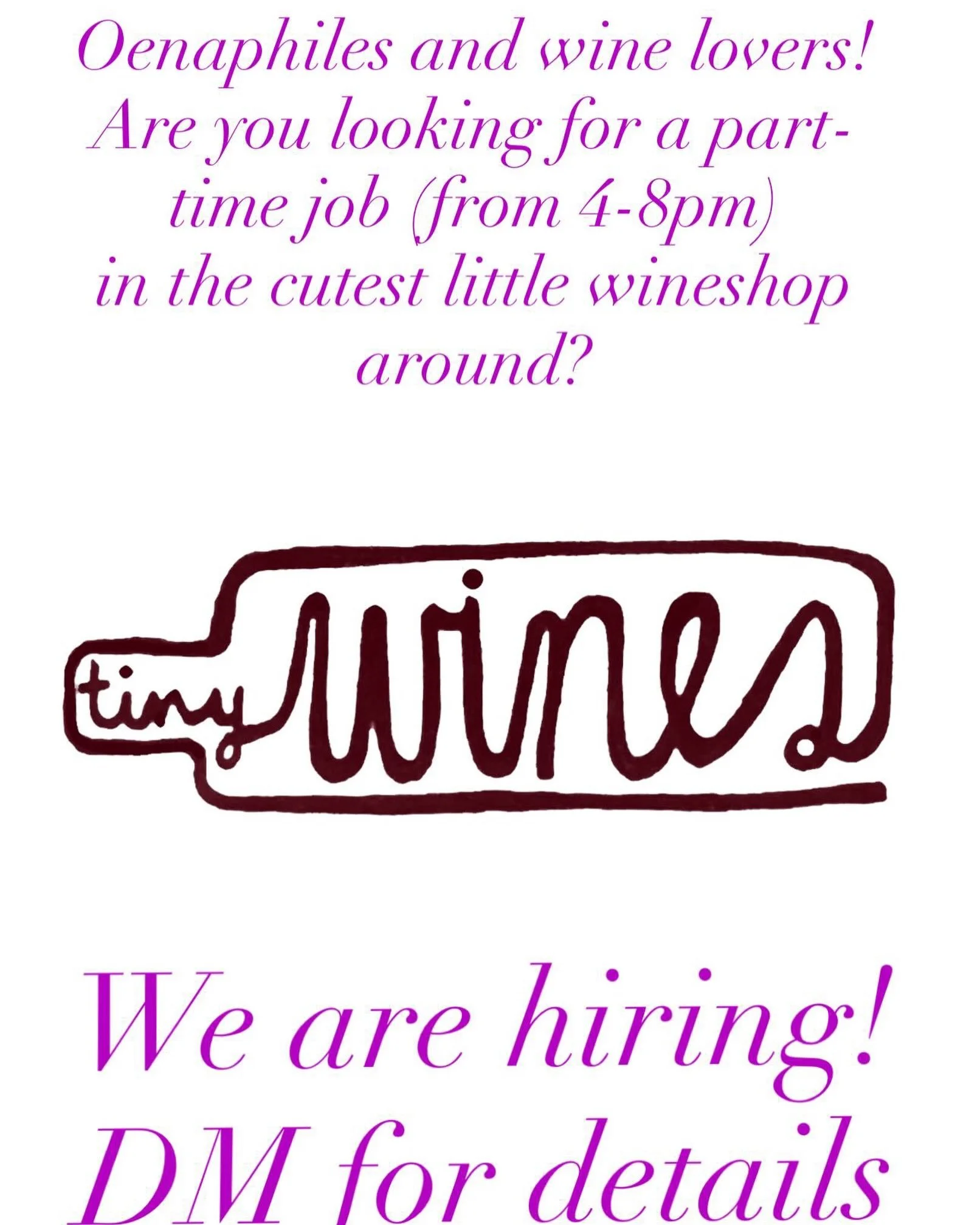 Tiny Wines is hiring! How would you like to host winemakers for tastings and wine events, educate curious customers about the local viniculture of FLX, and build a dynamic following for women winemakers? We are looking for a  part-time wine enthusias