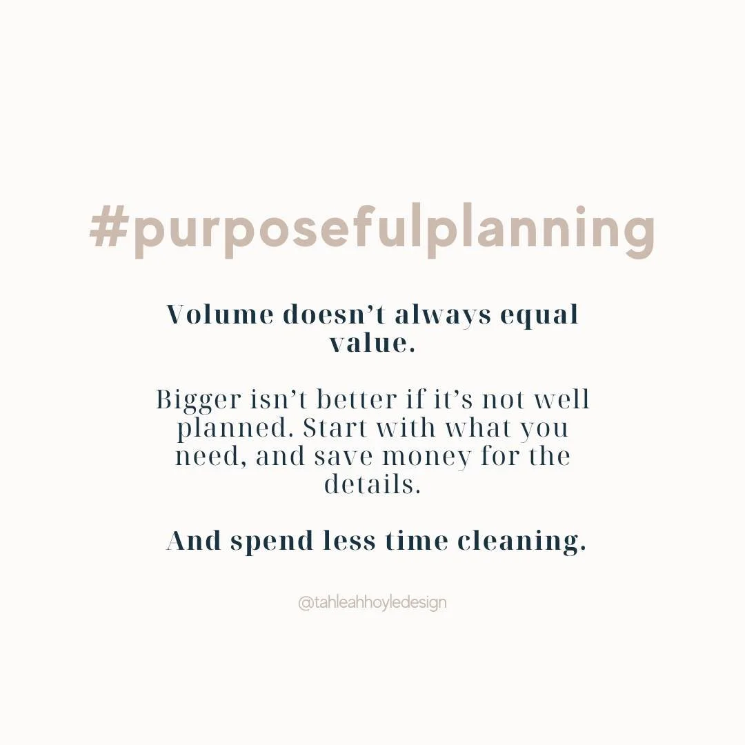 Bigger isn&rsquo;t always better - especially when you&rsquo;re the one vacuuming it. 😉
Good design isn&rsquo;t about adding space, it&rsquo;s about using it well.
Start with what you need and make every metre (and $) count.

#PurposefulPlanning #De