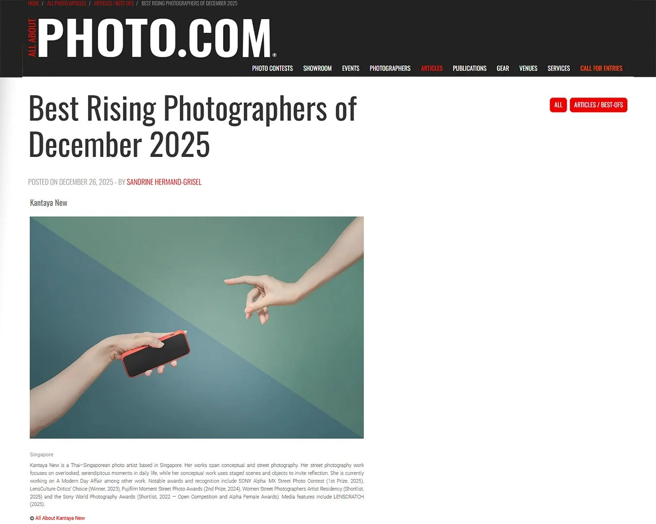 Kantaya New Featured in All About Photo’s Best Rising Photographers of December 2025
