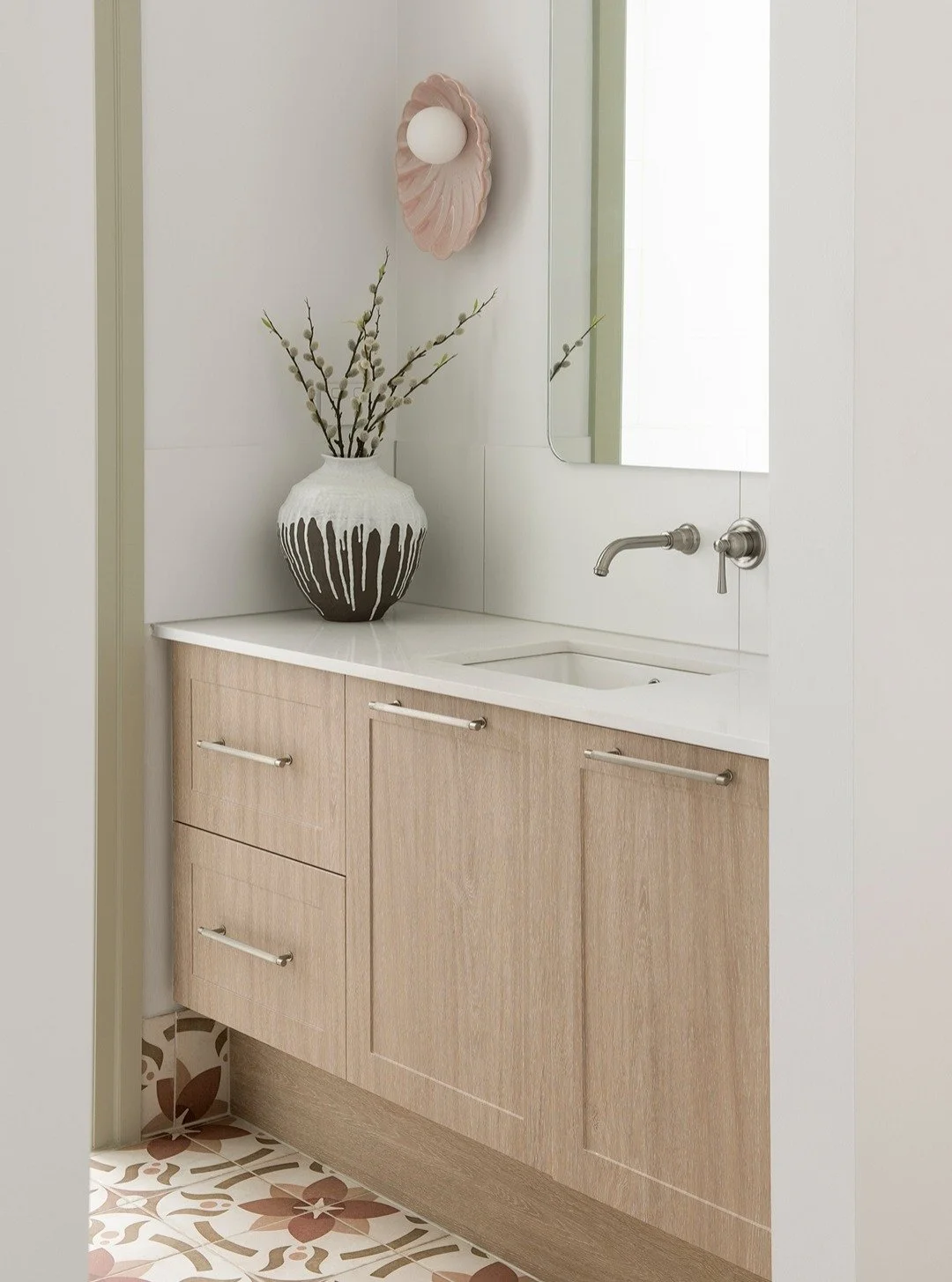 Rostrevor Residence Powder Room

As it's currently school holidays in SA, I thought it appropriate to share an image of the childrens' bathroom vanity that also doubles up as the powder room vanity. Our clients wanted some fun injected into this area