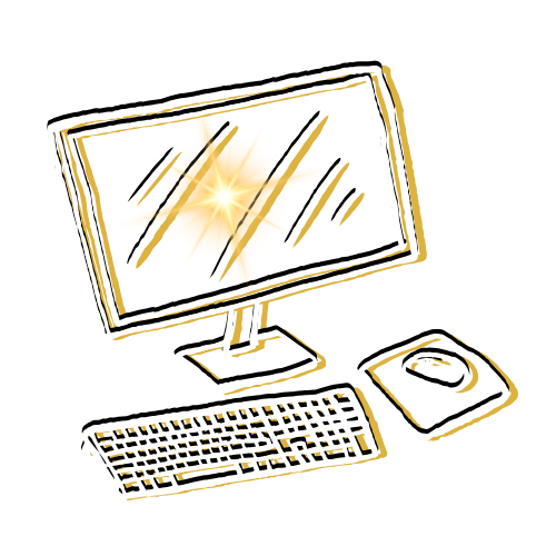 desktop computer illustration; keyboard and monitor