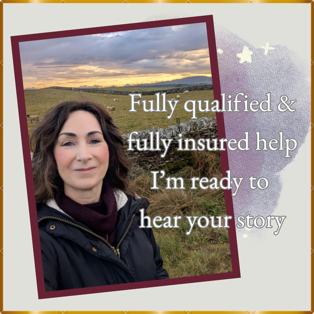 Picture of Anne-Marie Cassidy: image reads 'fully qualified, fully insured help. I'm ready to hear your story'