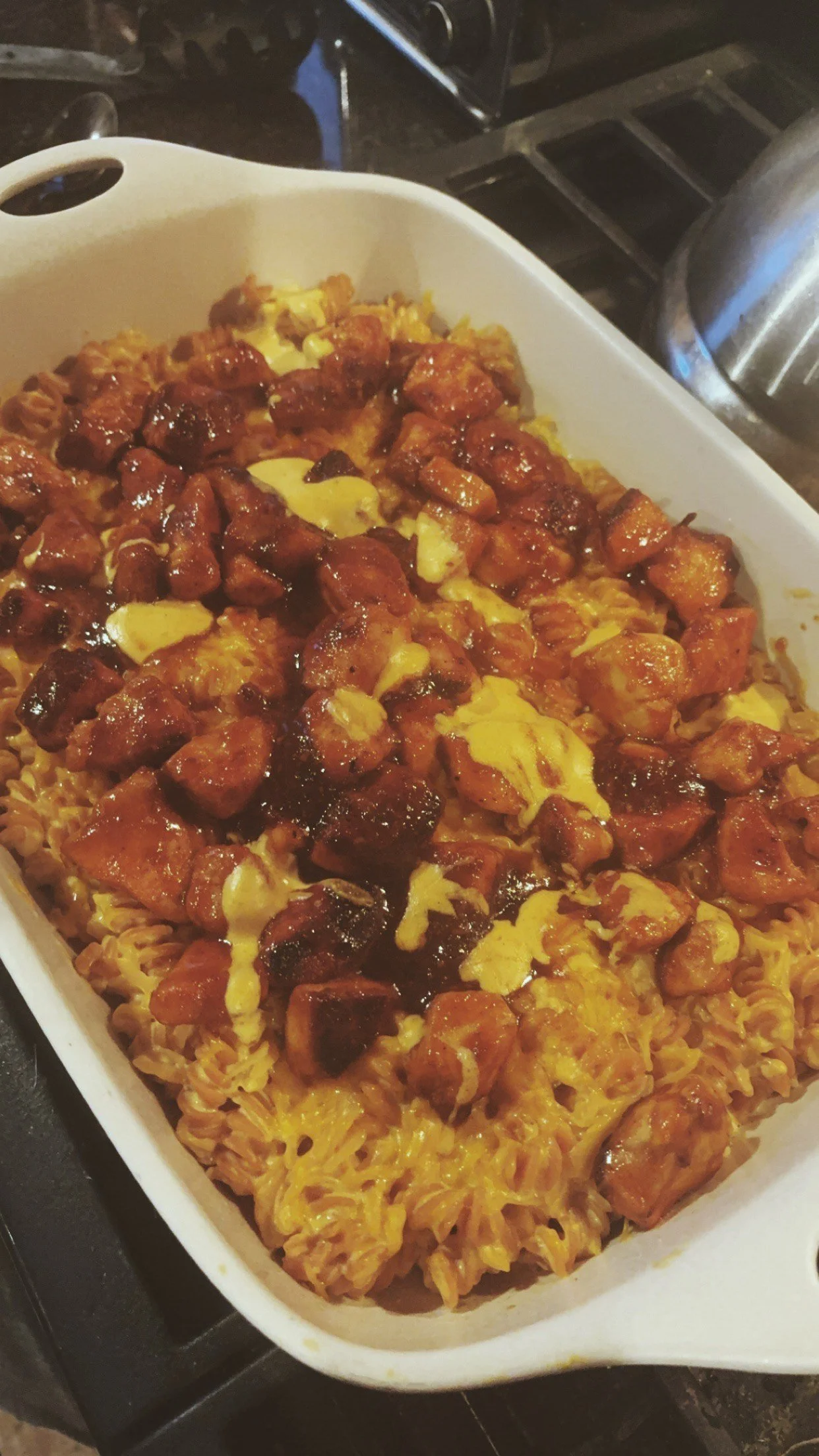 High-Protein Hot Honey Buffalo Chicken Mac &amp; Cheese