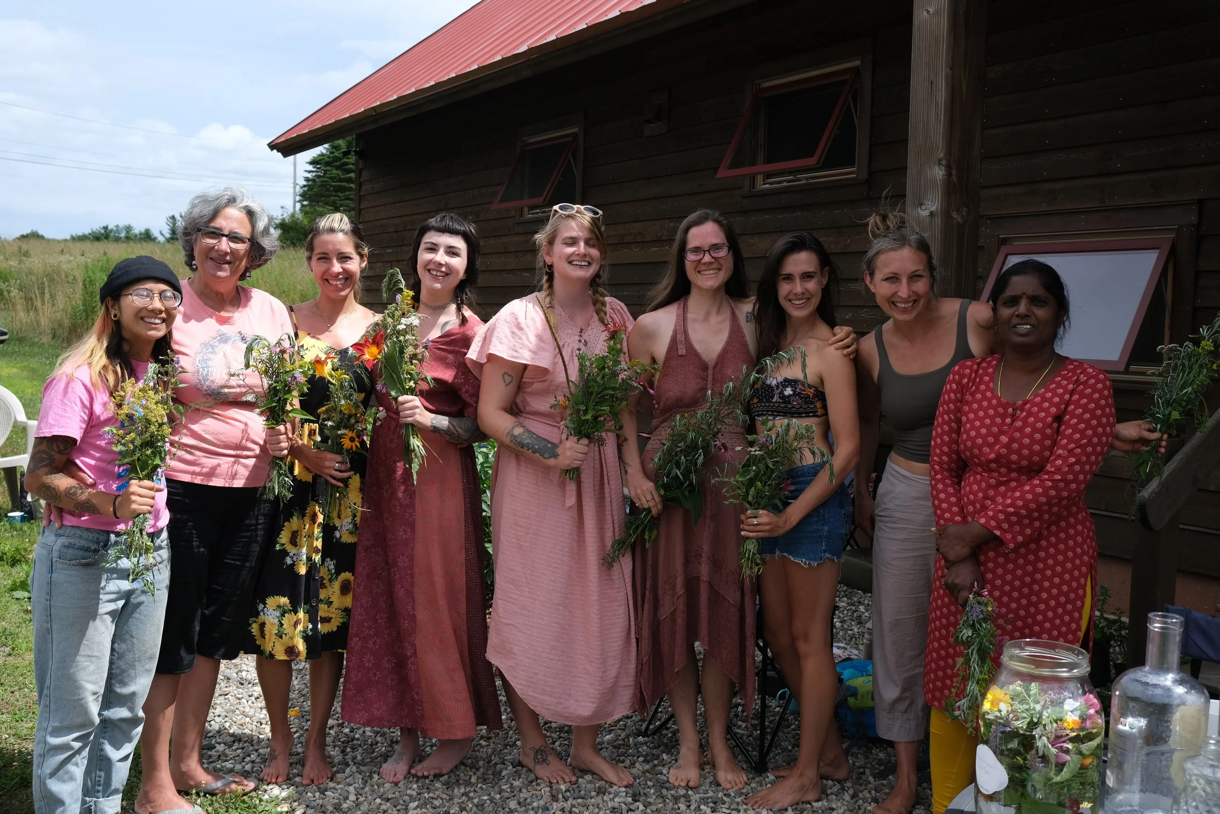 Apprentices with Flowers, Herbalism, Massachusetts, Blazing Star Herbal School, Tony(a) Lemos Arts