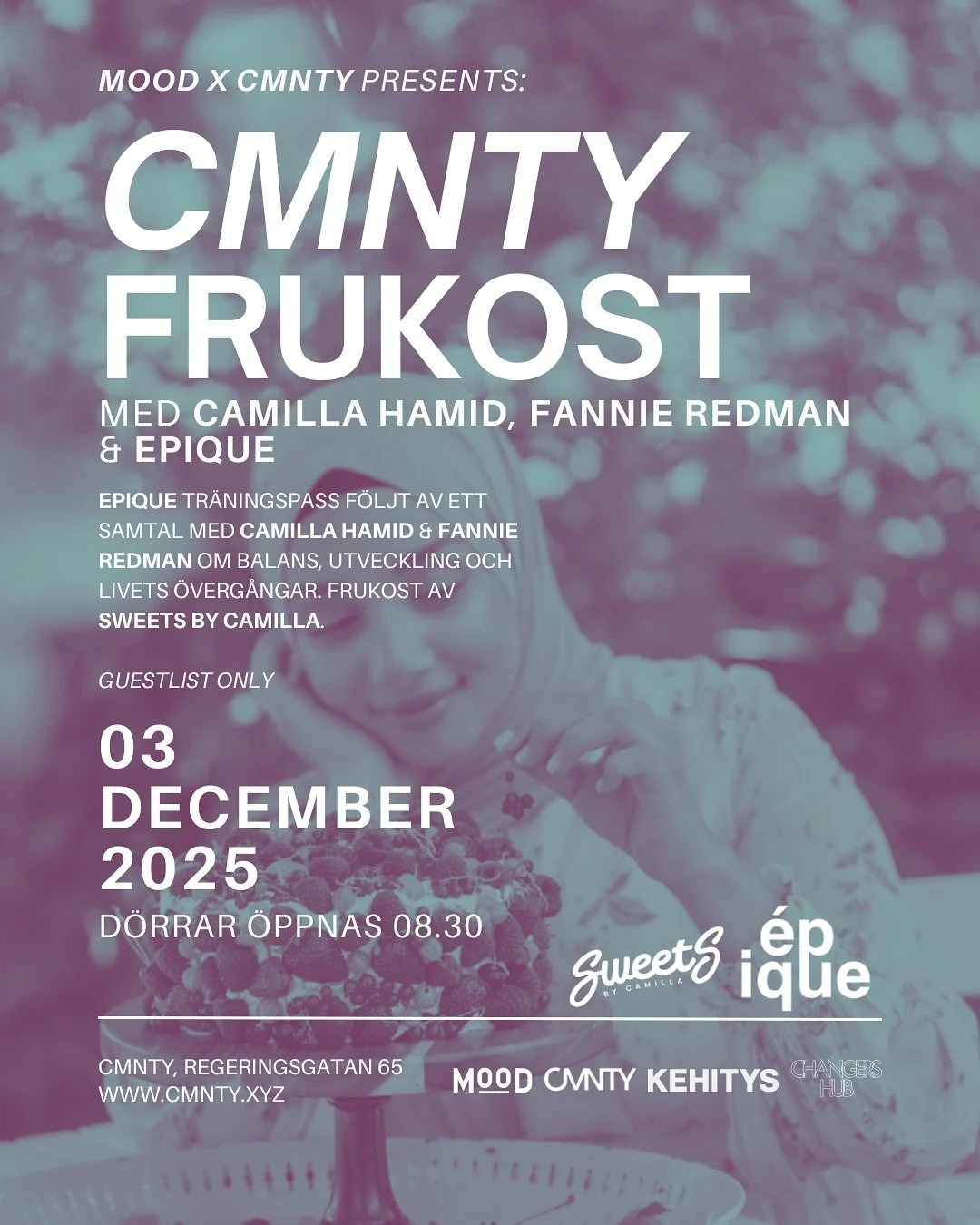 Tillsammans med @moodstockholm bjuder vi in till CMNTY frukost onsdag 3/12 hos oss p&aring; Regeringsgatan 65✨

Denna g&aring;ng startar vi dagen med ett tr&auml;ningspass tillsammans med @_epique__ , f&ouml;ljt av samtal med @camillahamid och @fanni