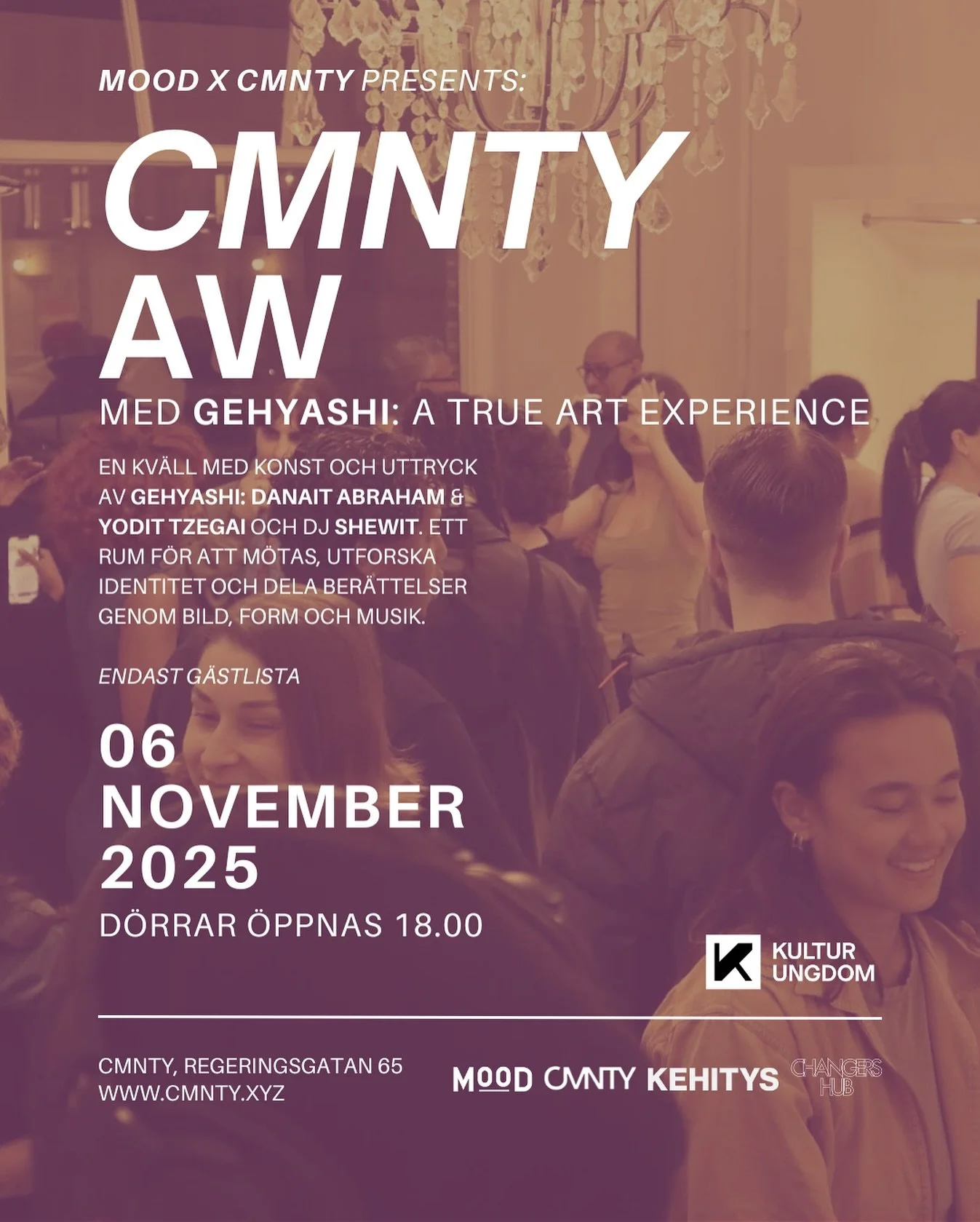 CMNTY &amp; @moodstockholm presenterar: A true art experience with @geh.yashi 🎨✨

Torsdag 6 November bjuder vi in till AW tillsammans med Gehyashi, ett konstn&auml;rligt kollektiv grundat av @yourdunya &amp; @yodittzegai. Det blir en kv&auml;ll d&au