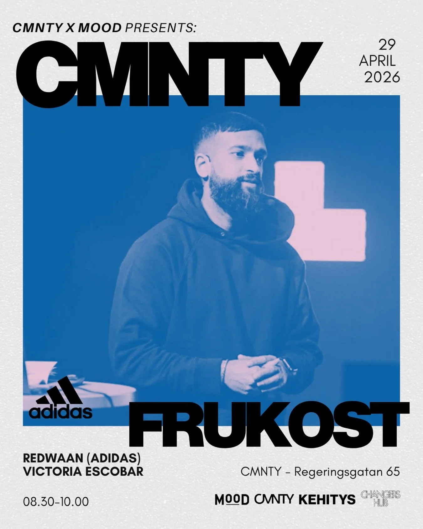 CMNTY x @moodstockholm bjuder in till frukost den 29:e april hos oss p&aring; Regeringsgatan 65☀️

En morgon med samtal om kommunikation och varum&auml;rke tillsammans med Redwaan Hossain fr&aring;n @adidas . Med &ouml;ver 10 &aring;rs erfarenhet fr&