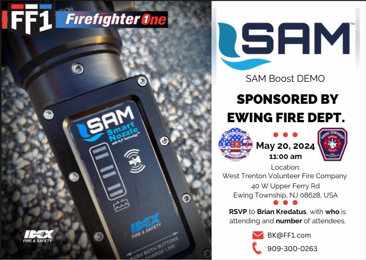 IDEX Fire &amp; Safety Sam Boost demo!! May 20th 11AM! Sponsored by Ewing Twp. Fire Dept. - Station 30! RSVP Info below!

@ewingtwpfiredept30 @sam_boost @idexfiresafety @idex_jimmybruno 
#samflows #samboost #SamBoost #jobtown #firetrucksofamerica #fi