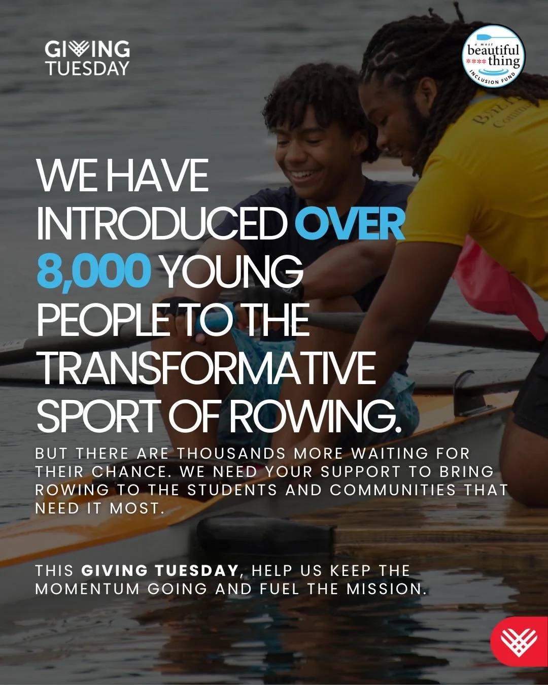 This Giving Tuesday, give the gift of community, connection, and opportunity. 🚣🏽&zwj;♂️ Support our mission to help more young people find belonging on and off the water. 🔗 Link in bio.