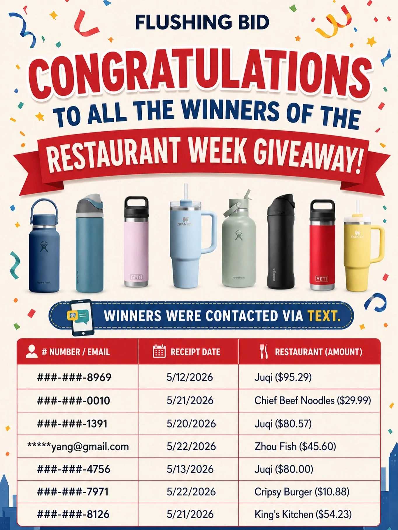 🎉 Congratulations to all the winners of our Flushing Restaurant Week Giveaway! 🎉

Thank you to everyone who participated, supported our local restaurants, and made this year&rsquo;s Restaurant Week so special ❤️

Winners have been contacted via tex