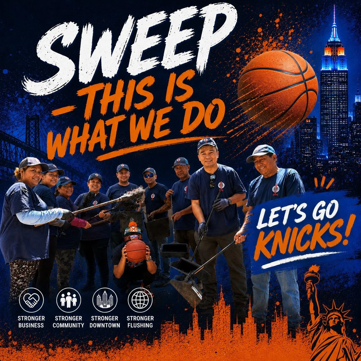 🧹🗑️ SWEEP? That&rsquo;s what we do. 🏀🔥

While the Knicks are looking for a sweep on the court, our Sanitation Team has been doing it every day on the streets of Downtown Flushing. 😎

Keeping our neighborhood clean.
Keeping our community strong.
