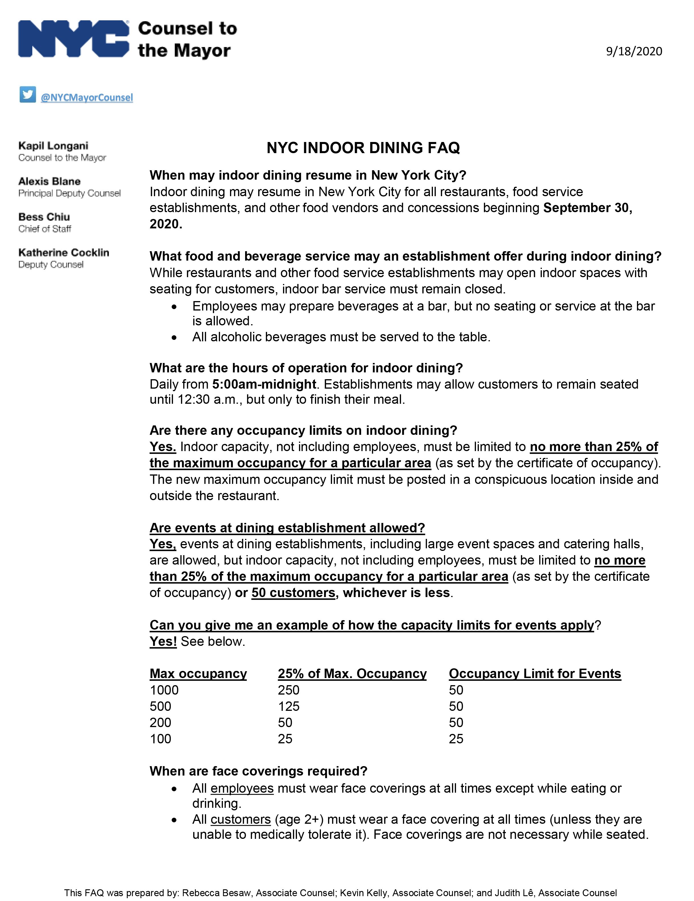 New York City Indoor Dining Guidelines & Frequently Asked Questions