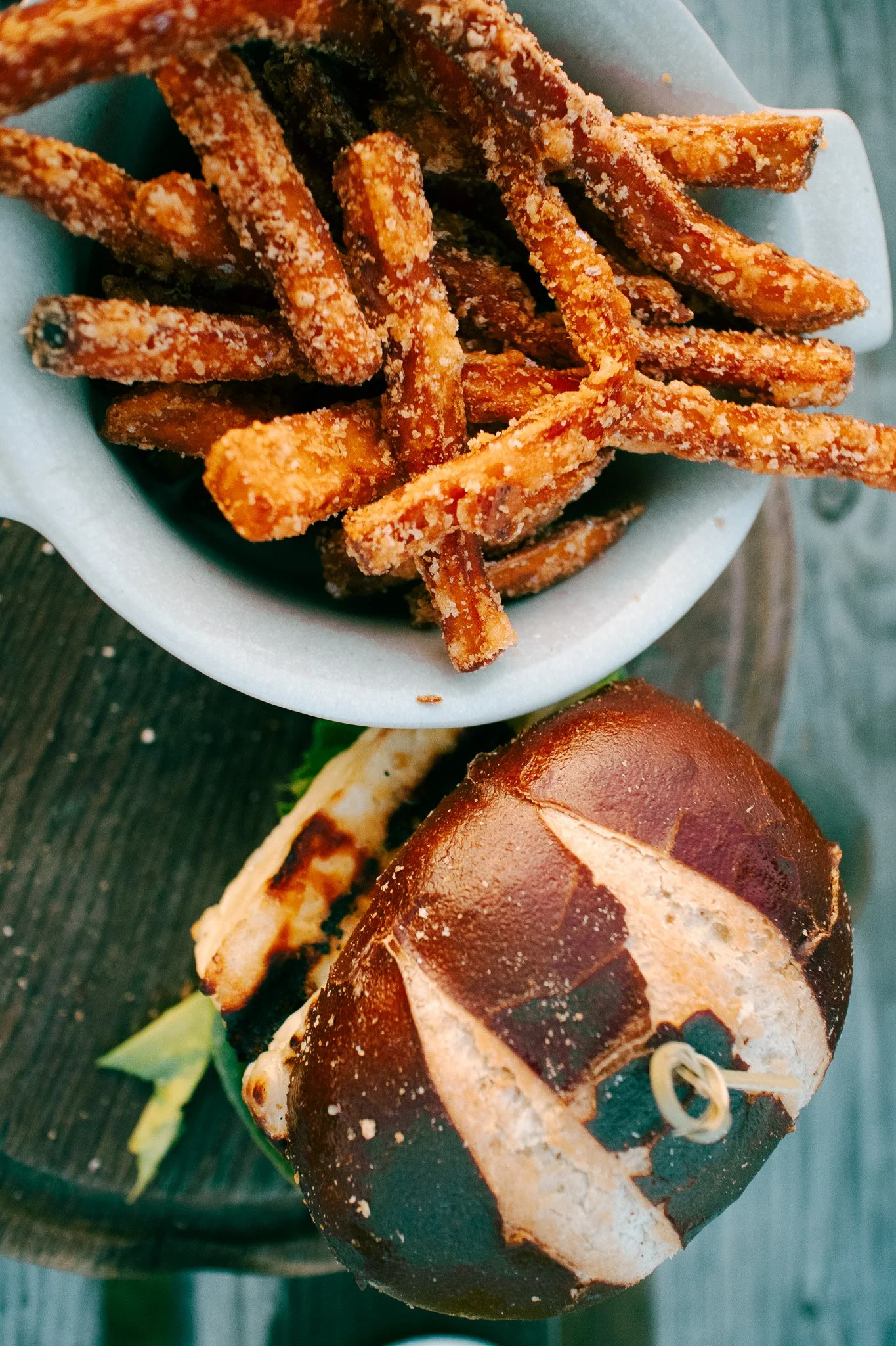 Halloumi burger and sweet potato fries