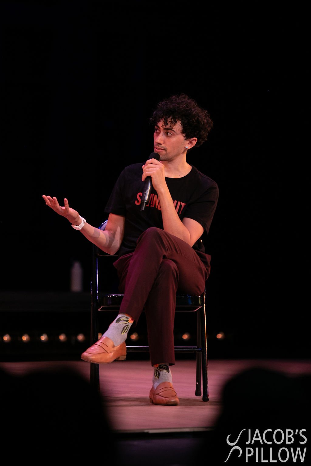 Dancer and Braintrust member, Caleb Teicher in SW!NG OUT T-Shirt during Jacob's Pillow post-show talk back