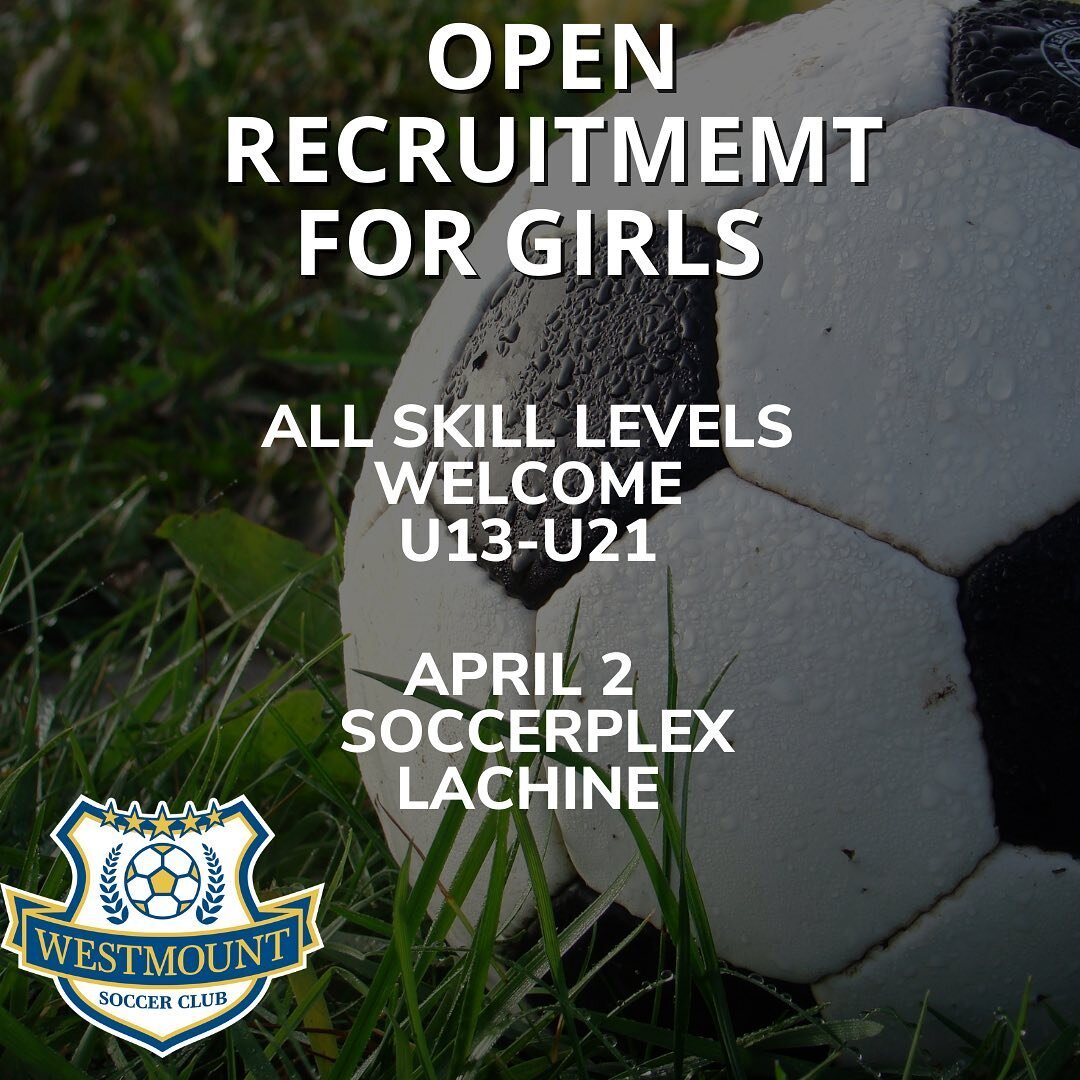 Can&rsquo;t wait to see you all on April 2nd at Soccerplex Lachine for tryouts! Feel free to bring a friend; all skill levels welcome! ⚽️🥅

Please arrive 30 minutes before the start of the time indicated (see below) for your age group. Come dressed 