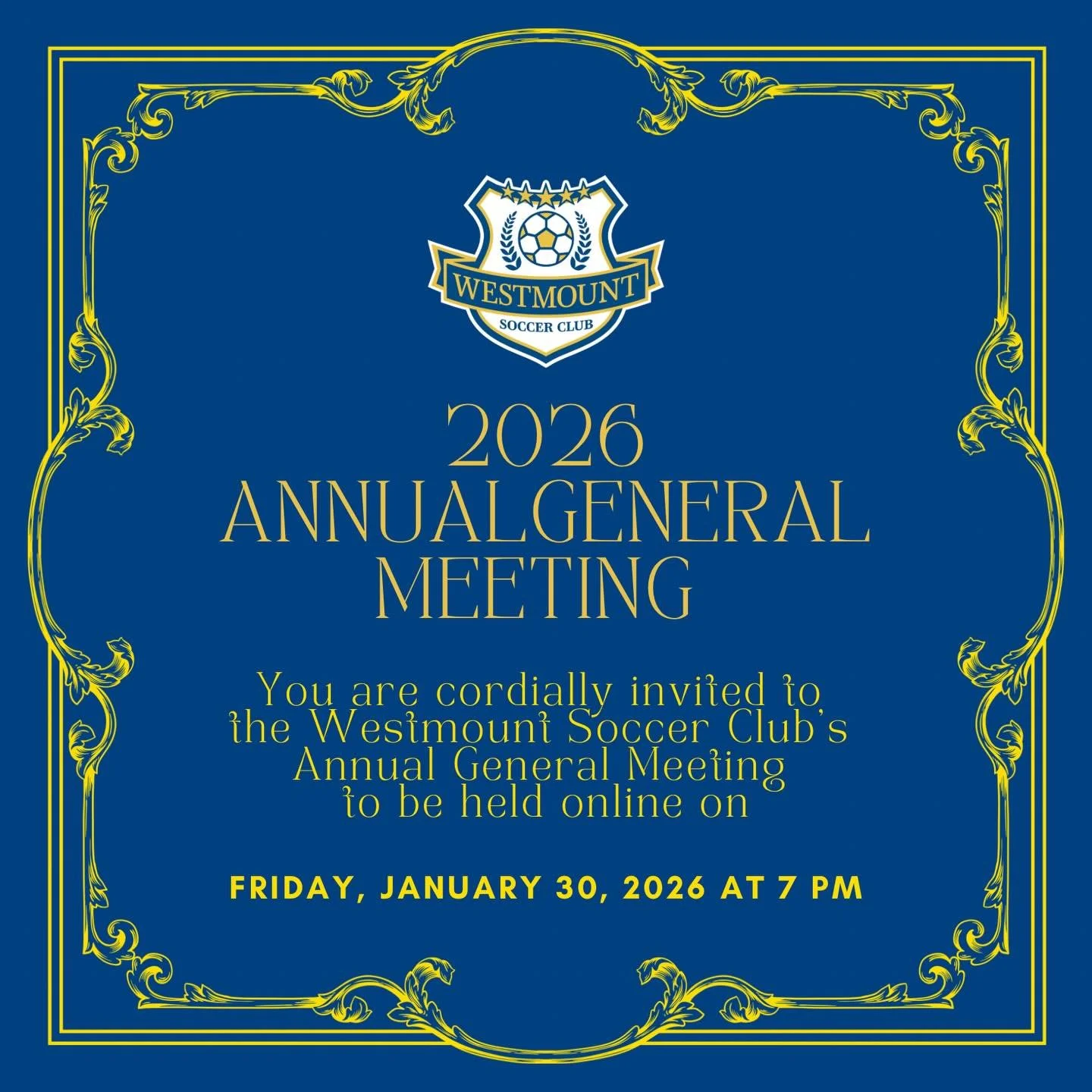 The Annual General Meeting of Westmount Soccer Club will be held on January 30, 2026 at 7 p.m. on Teams. All players, parents, coaches and referees are invited to attend. We hope to see you there!

💾 Meeting link and additional info on our website a
