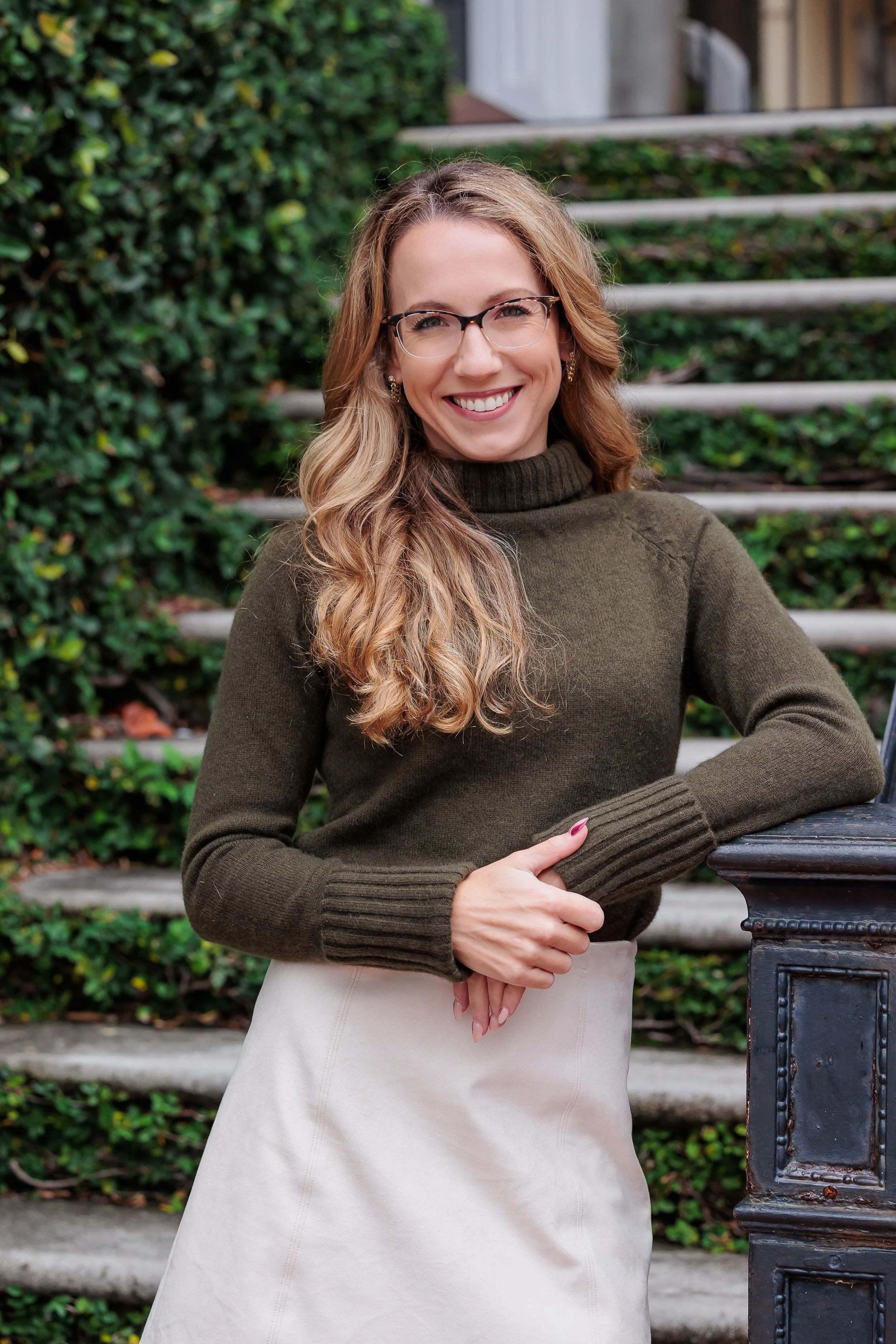Savannah, Georgia, Professional Headshot Photographer, Lisa Barksdale, a woman standing by a staircase.
