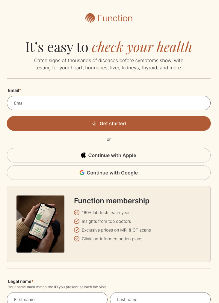 Simplified signup page