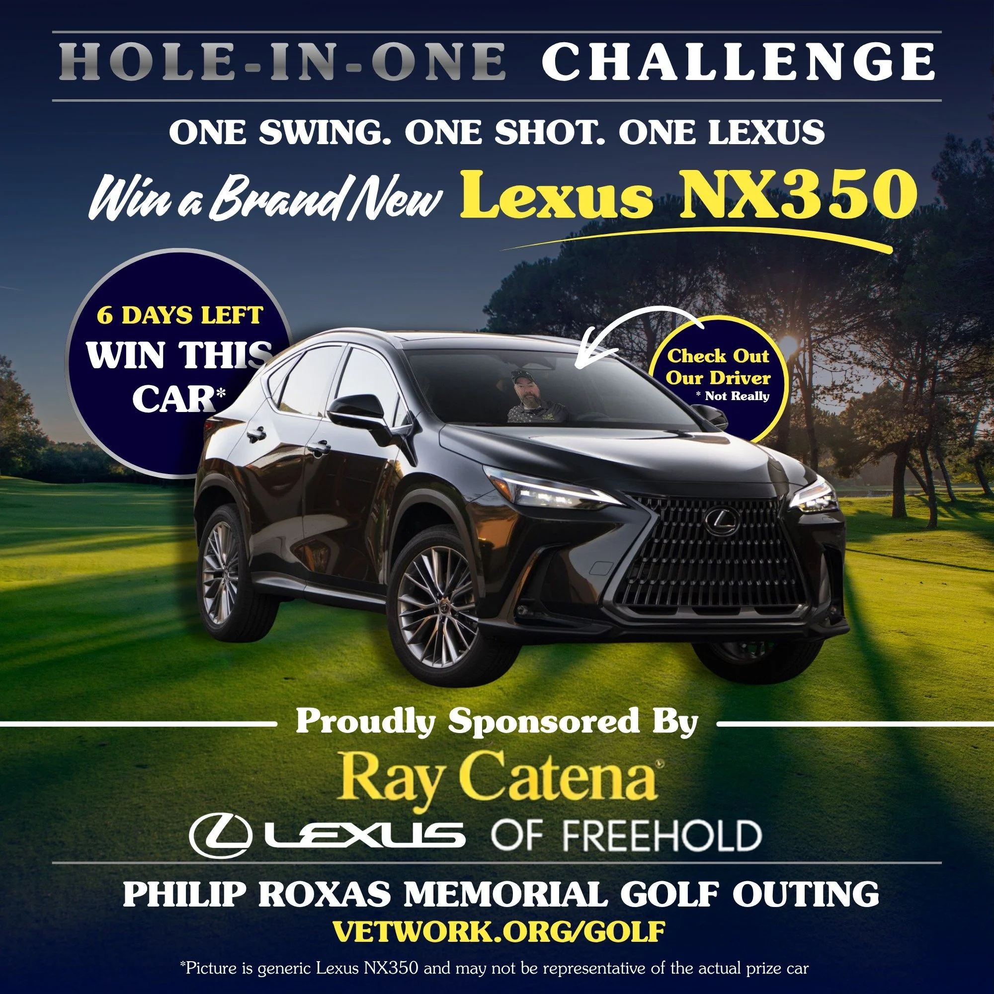 6 days left to register and spots still available. We're putting a brand new Lexus NX350 on the tee box. All you gotta do is sink it.

Huge thanks to Ray Catena Lexus of Freehold for sponsoring the hole-in-one prize at the Philip Roxas Memorial Golf 