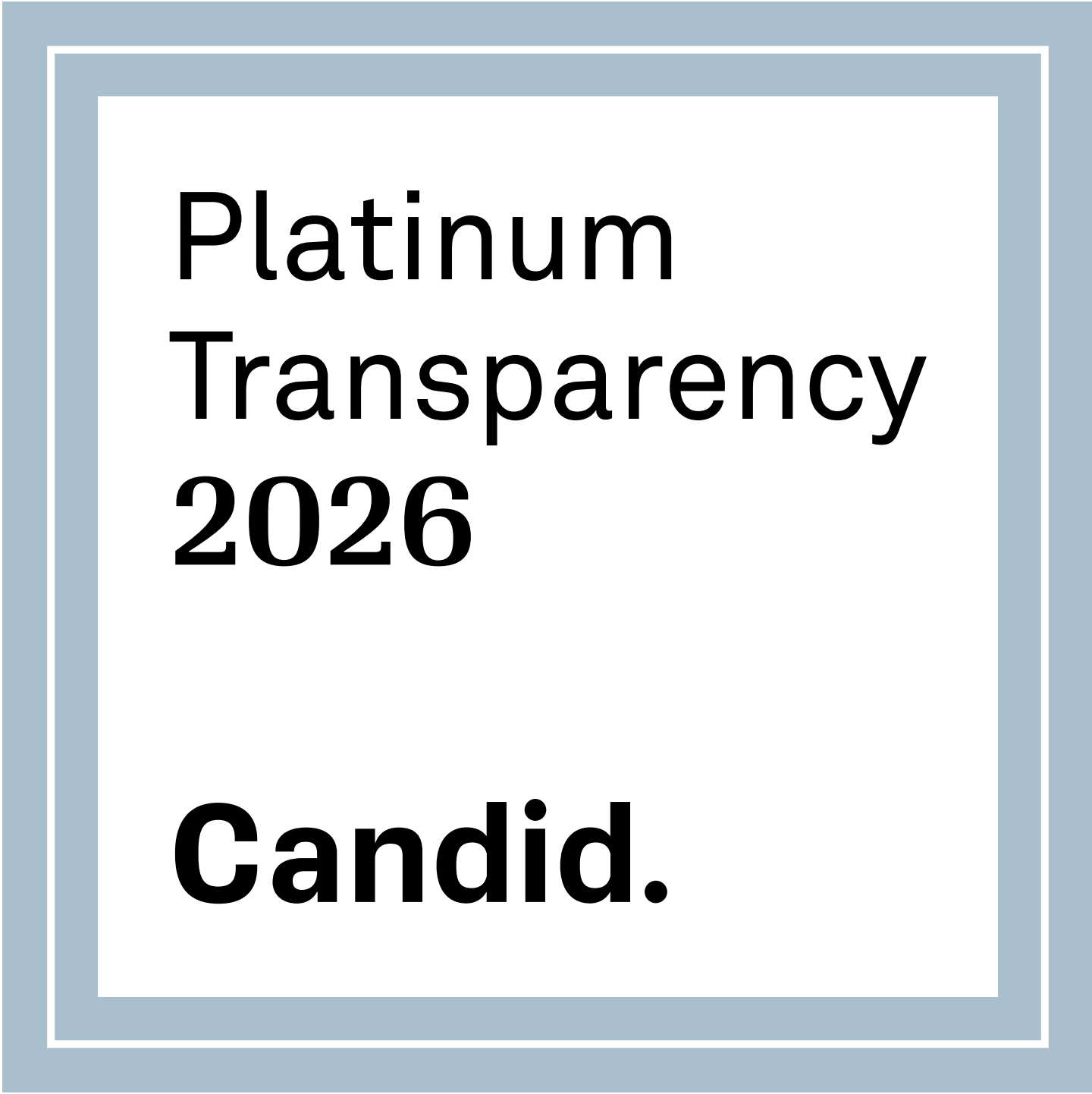 A certificate or award with the text 'Platinum Transparency 2026 Candid.'