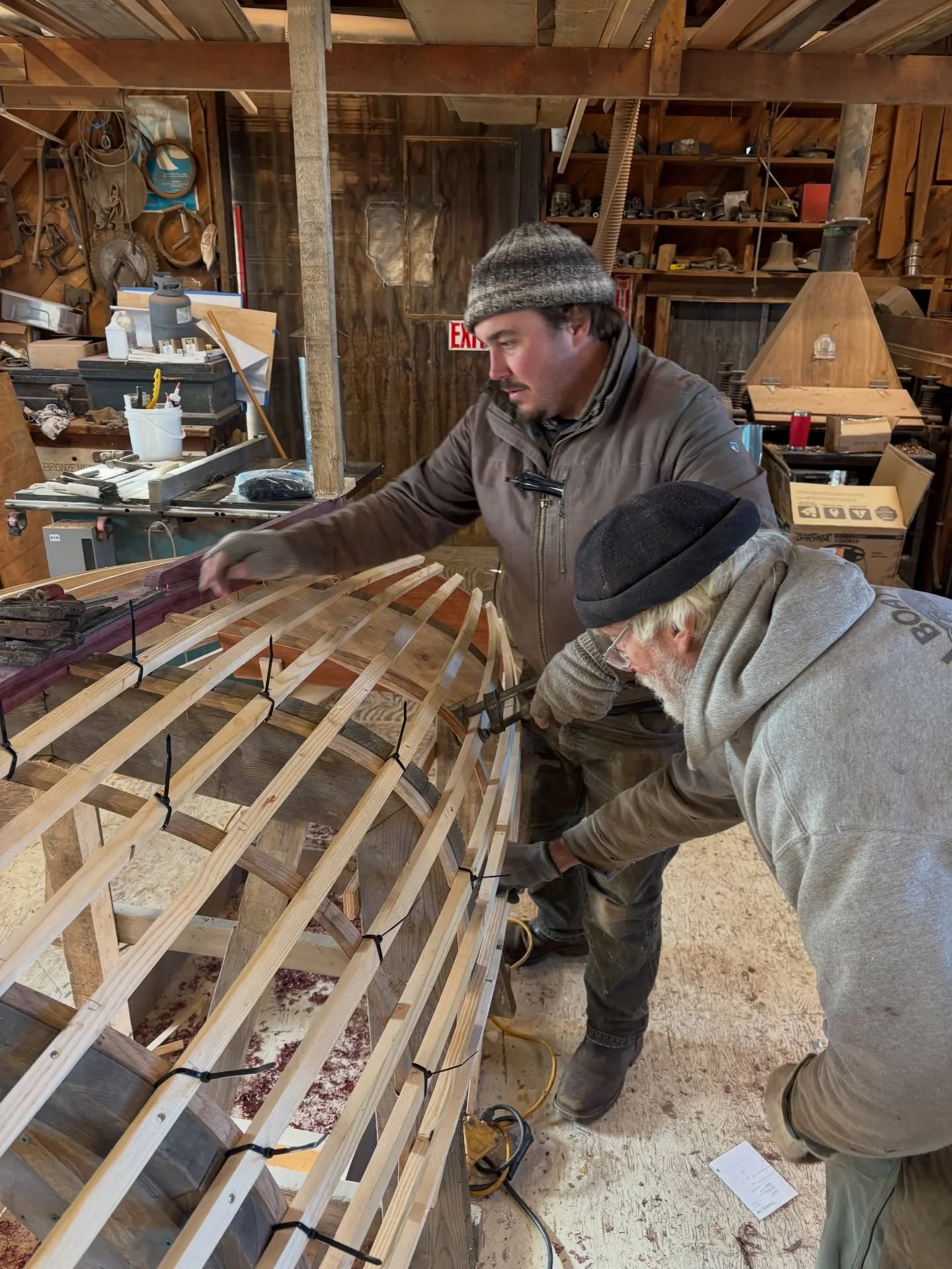 Small but mighty, Ross is leading the charge on a new build - an 11-foot lapstrake rowing tender for a Vineyard family who own a Concordia yawl. The boat features a black locust stem, a purpleheart keel, a black locust transom knee, and a mahogany tr
