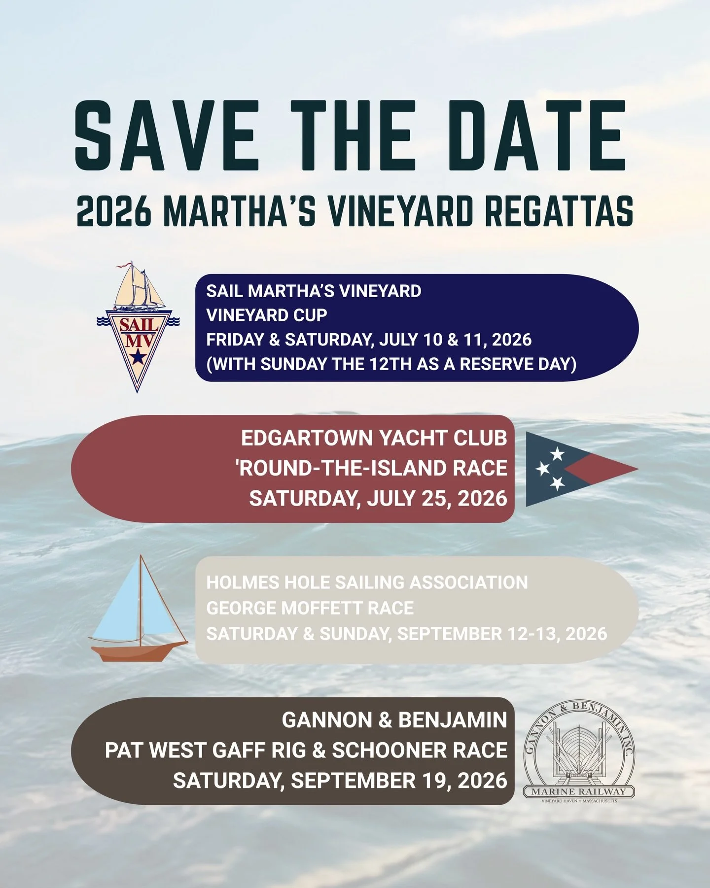 So many opportunities to get out on the water this summer on Martha&rsquo;s Vineyard! 

Now&rsquo;s the perfect time to start marking your calendars and getting excited for the upcoming season of racing and sailing. 

For more details on each individ