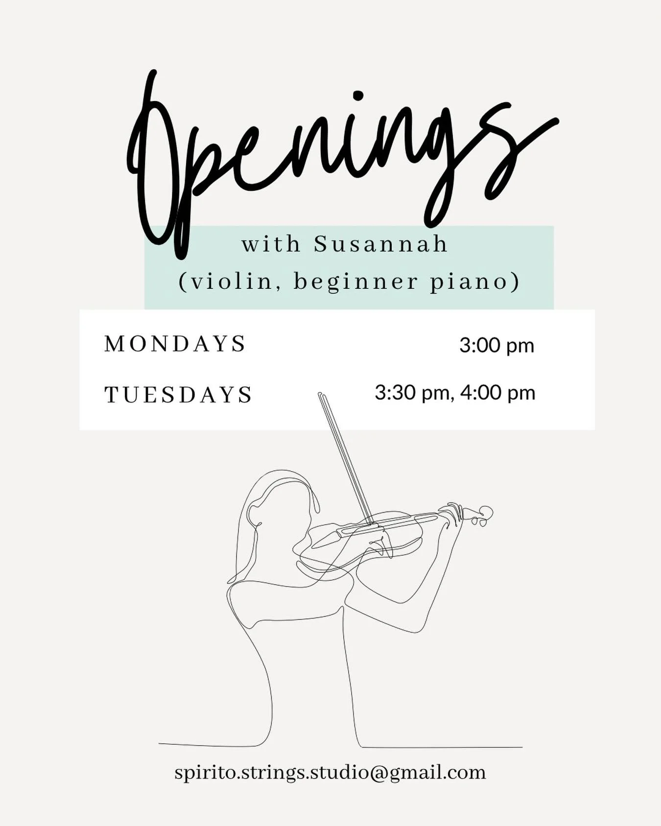 It&rsquo;s rare that I have a full hour available; Tuesdays 3:30-4:30 is available now as a full hour (or 2 half hour lessons). I also have Mondays 3-3:30