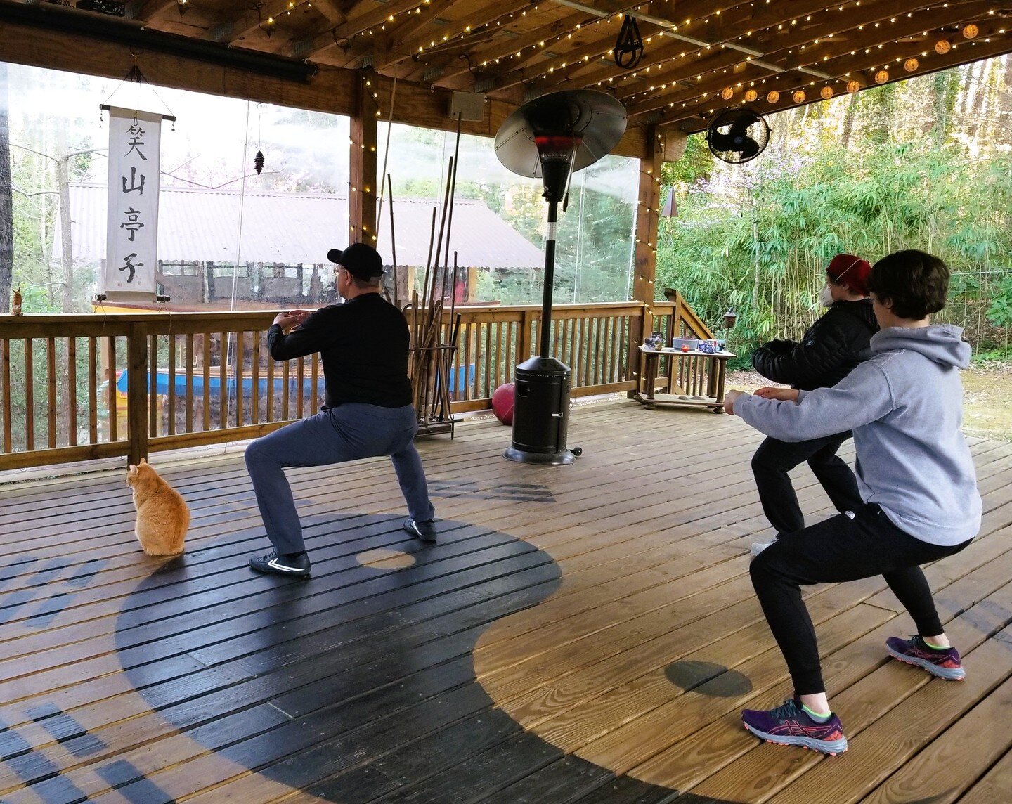 Taiji Kitty helping Steve lead stance drill! Both have a very stable position.

The pavilion feels so happy with spring settling in! Bees buzzing the blueberry bushes and azaleas starting to bloom!

#nctaiji, #taiji, #taijiquan, #durhamtaiji, #blackb