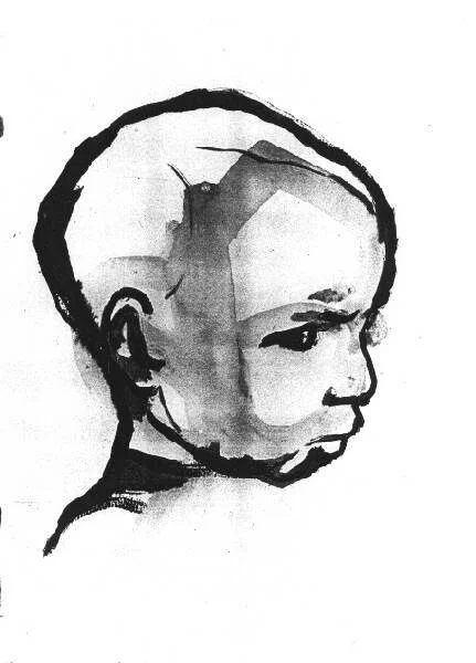 Kinderkopf, 1989
 Gouache (braun und ocker)