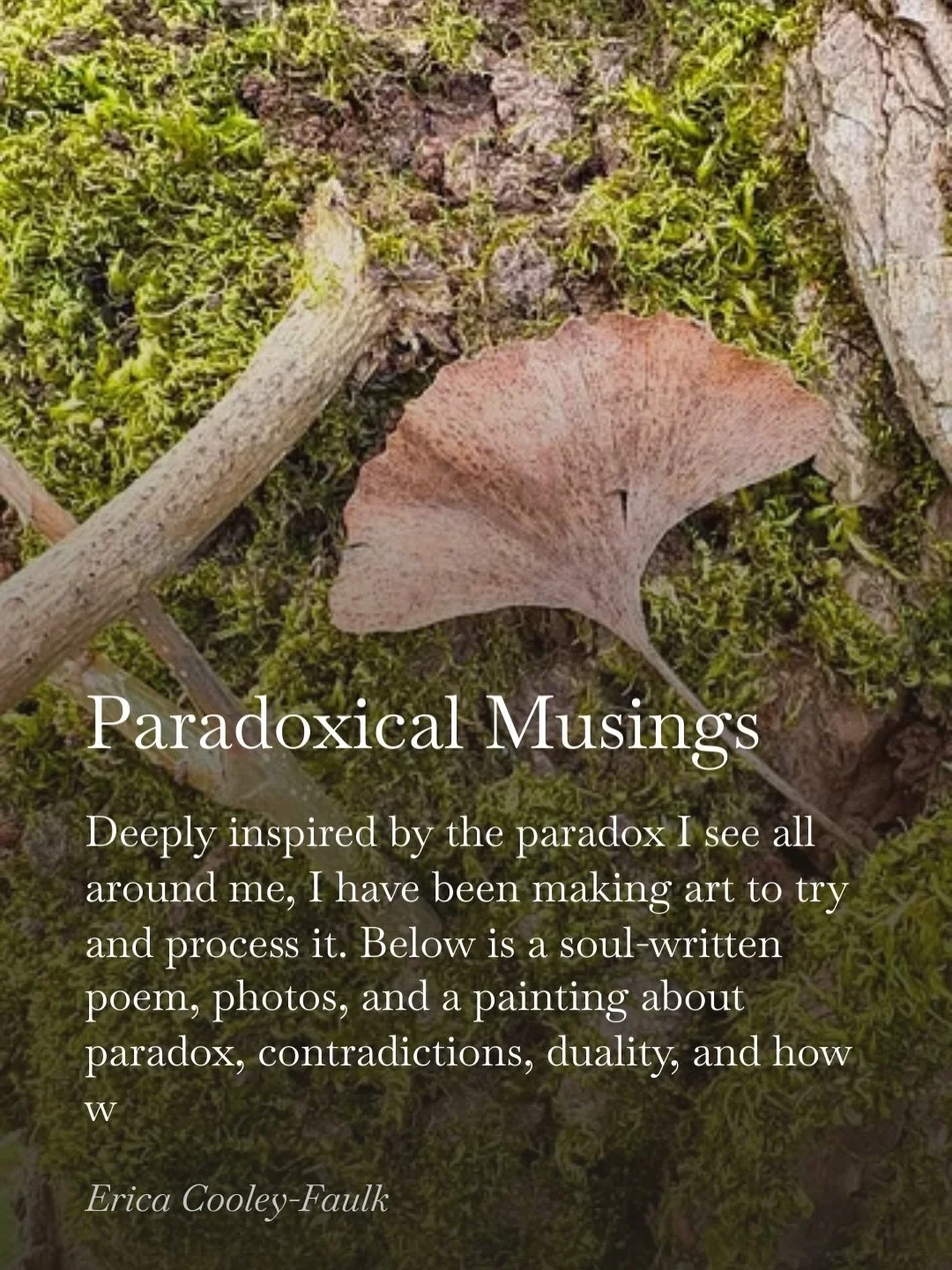 Deeply inspired by the paradox I see all around me, I have been making art to try and process it. Here is a soul-written poem entitled, A Culture of Contradiction, photos of paradoxical parts of nature, and a painting about paradox, contradictions, d