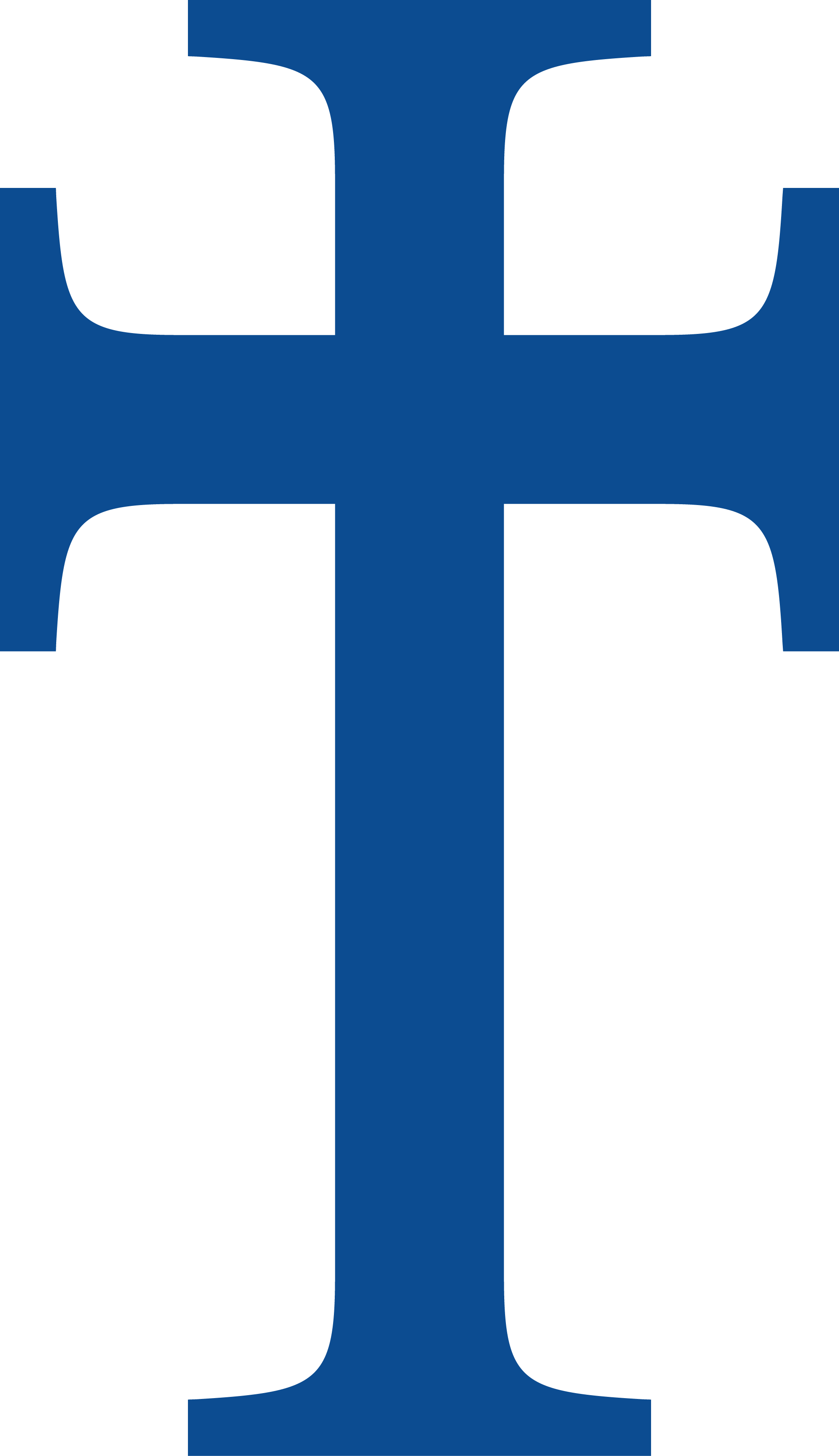 A stylized blue cross on a black background.