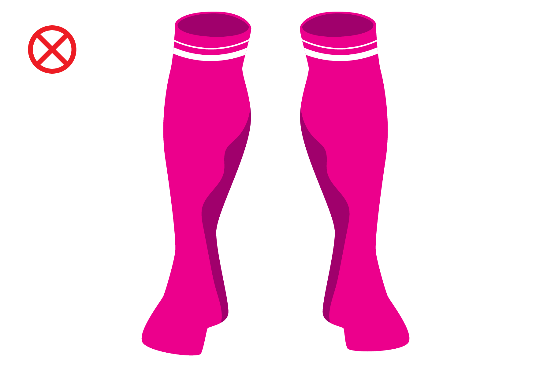 Graphic of a pair of pink knee-high socks with white stripes at the top.