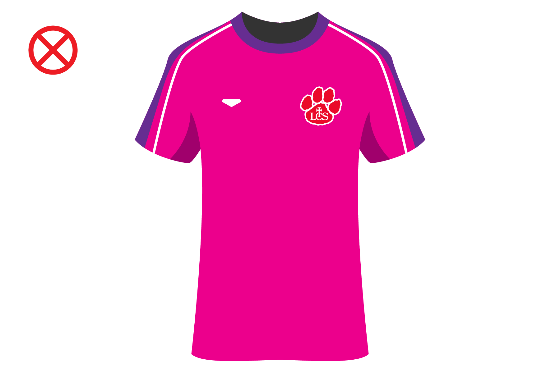 Pink sports jersey with purple and white accents, chest emblem featuring a paw print and the letters 'LIS', and a small white logo on the right chest.