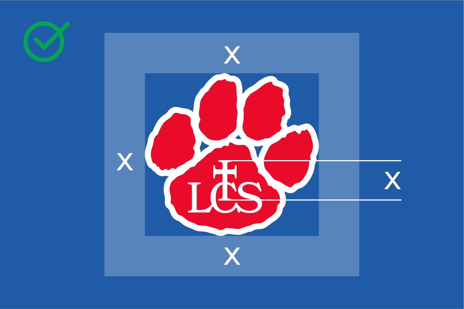 Graphic of a red paw print with white outline, overlaid with the letters 'LCS' in white, on a blue background with measurement lines and a green check mark in the top left corner.