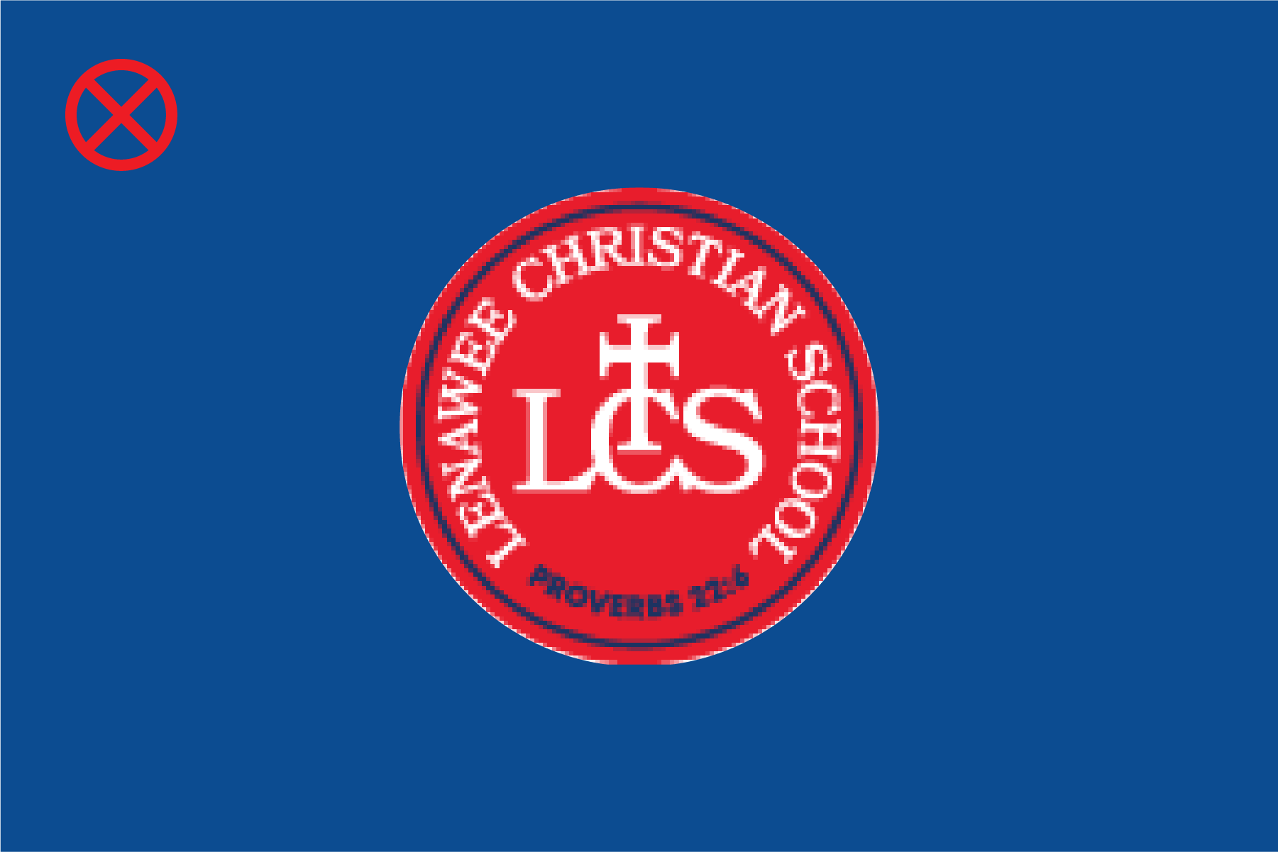 Flag of Lee's Summit, Missouri with a blue background and a red circular emblem with white text reading 'Lee's Summit Christian School' and a cross symbol.
