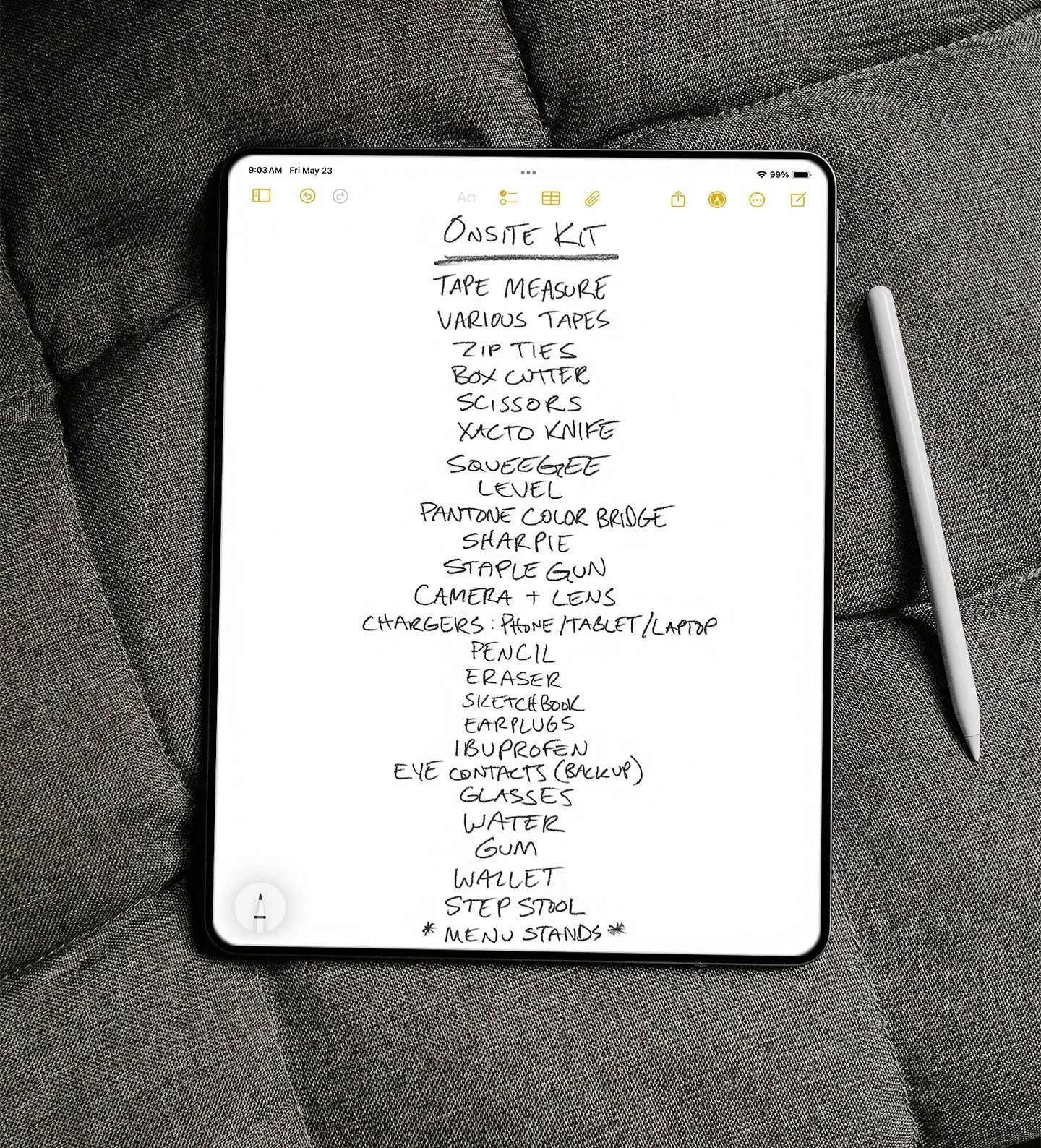 Designing for live events? Here&rsquo;s what I actually pack for brand activations, installs, and setups&mdash;because Murphy&rsquo;s Law likes to show up early on event day.

What sparked sharing this list? I was talking with a designer just getting