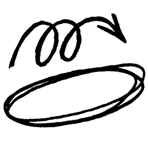 Geometric drawing of an outline square with sections divided by vertical, horizontal, and half circle lines.